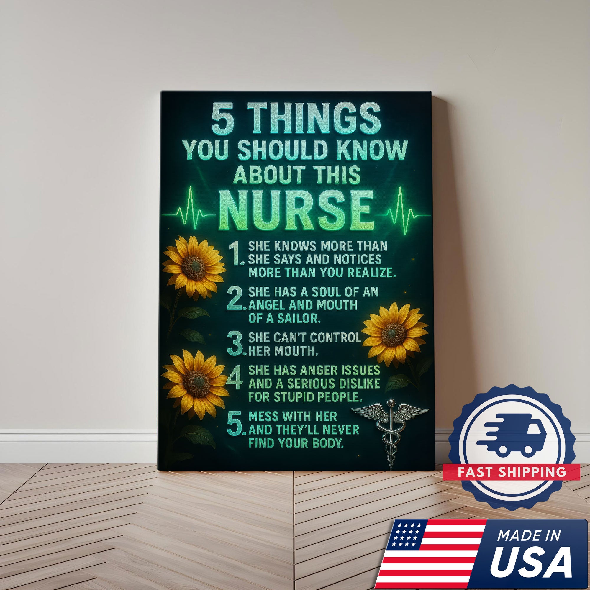 Nurse Canvas Wall Art, 5 Things You Should Know About This Nurse, Funny Gift for RN LPN CNA