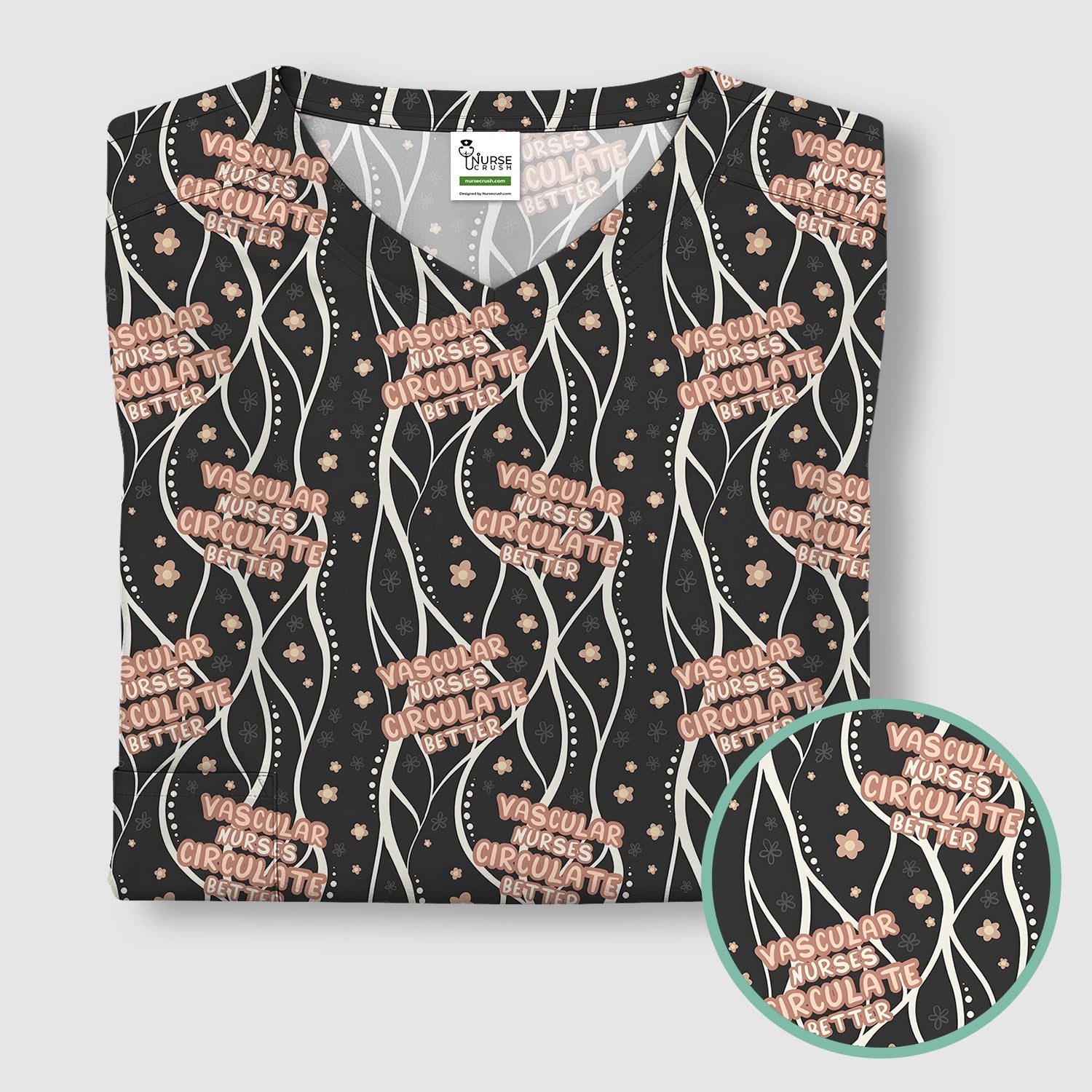 Inspirational Vascular Nurse Circulation Awareness Pattern Scrub Top, Comfortable Scrubs for Nurses