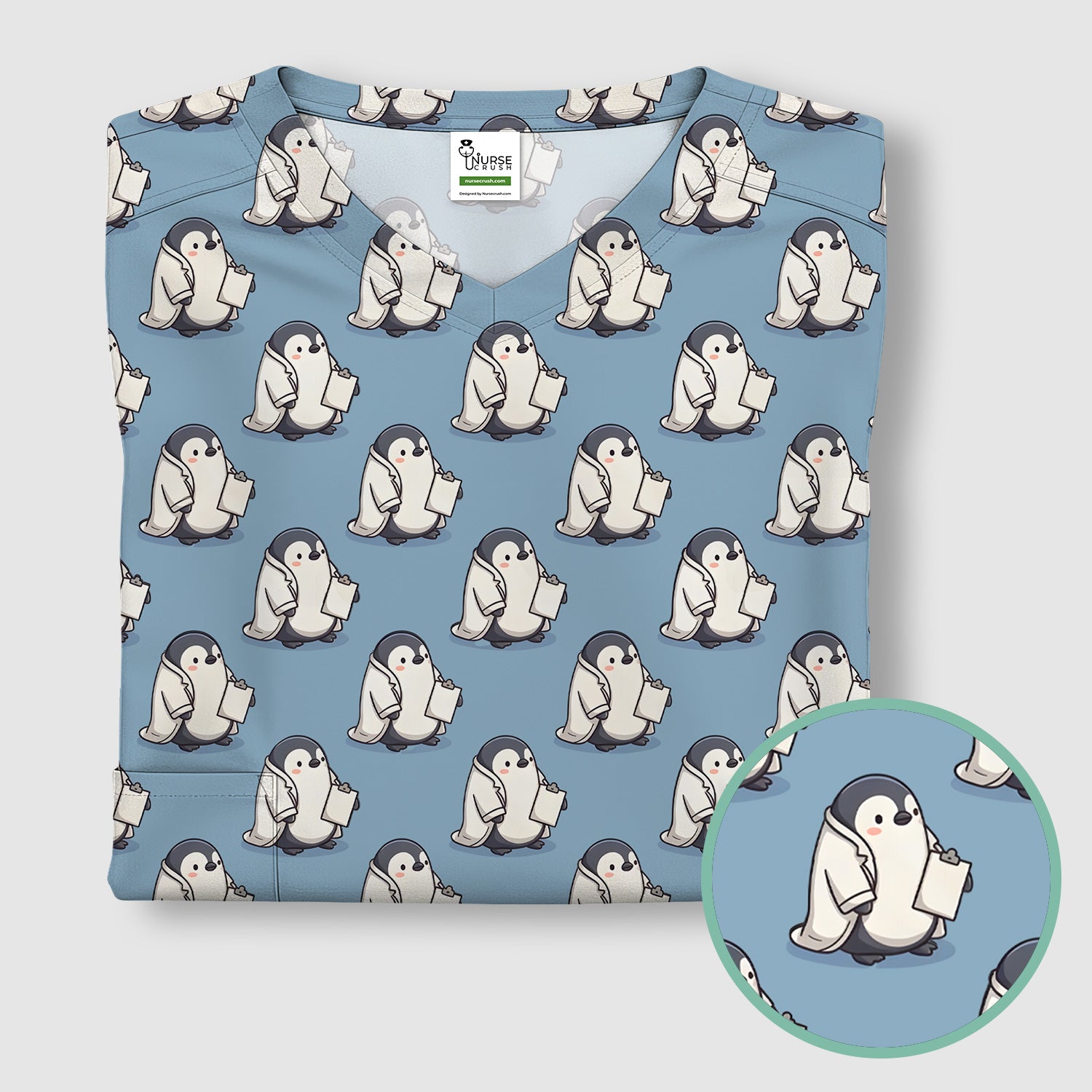 Penguin Nurse Medical Pattern Scrub Top, Comfortable Scrubs for Nurses