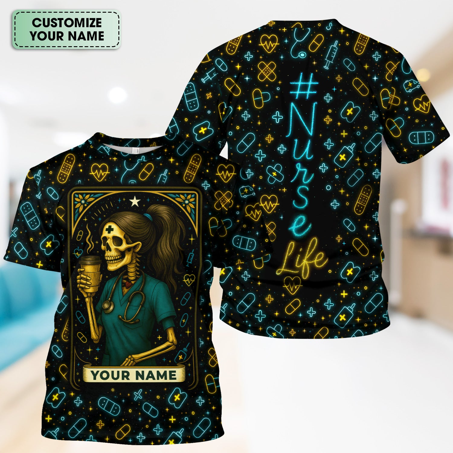 Personalized Nurse Scrub Shirt - Custom RN CNA LPN Uniform Top with Funny or Faith Design - Unique Gift for Healthcare Workers