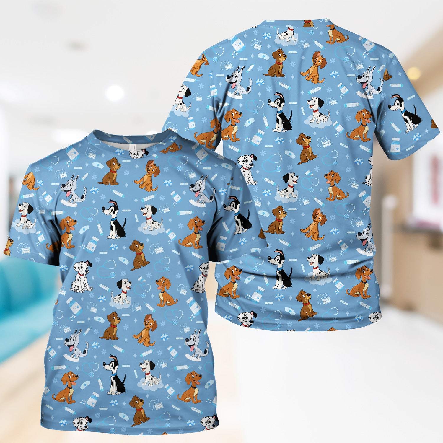 Cute Cartoon Dog Medical Shirt - Puppy Pattern Top for Veterinarians, Vet Techs, Animal Lovers - Fun Pet Care Gift for Dog Mom and Dad