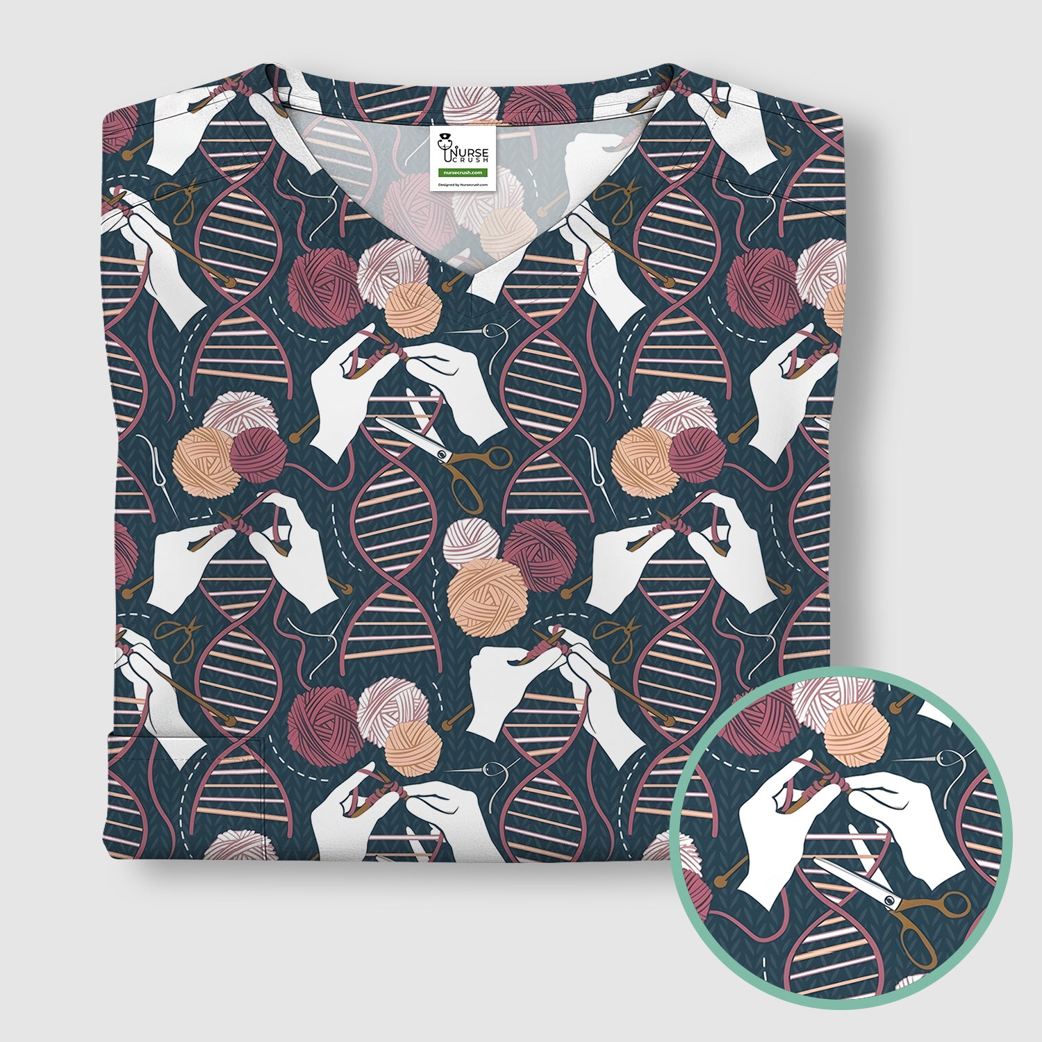 DNA Helix Yarn Pattern Scrub Top, Comfortable Scrubs for Nurses
