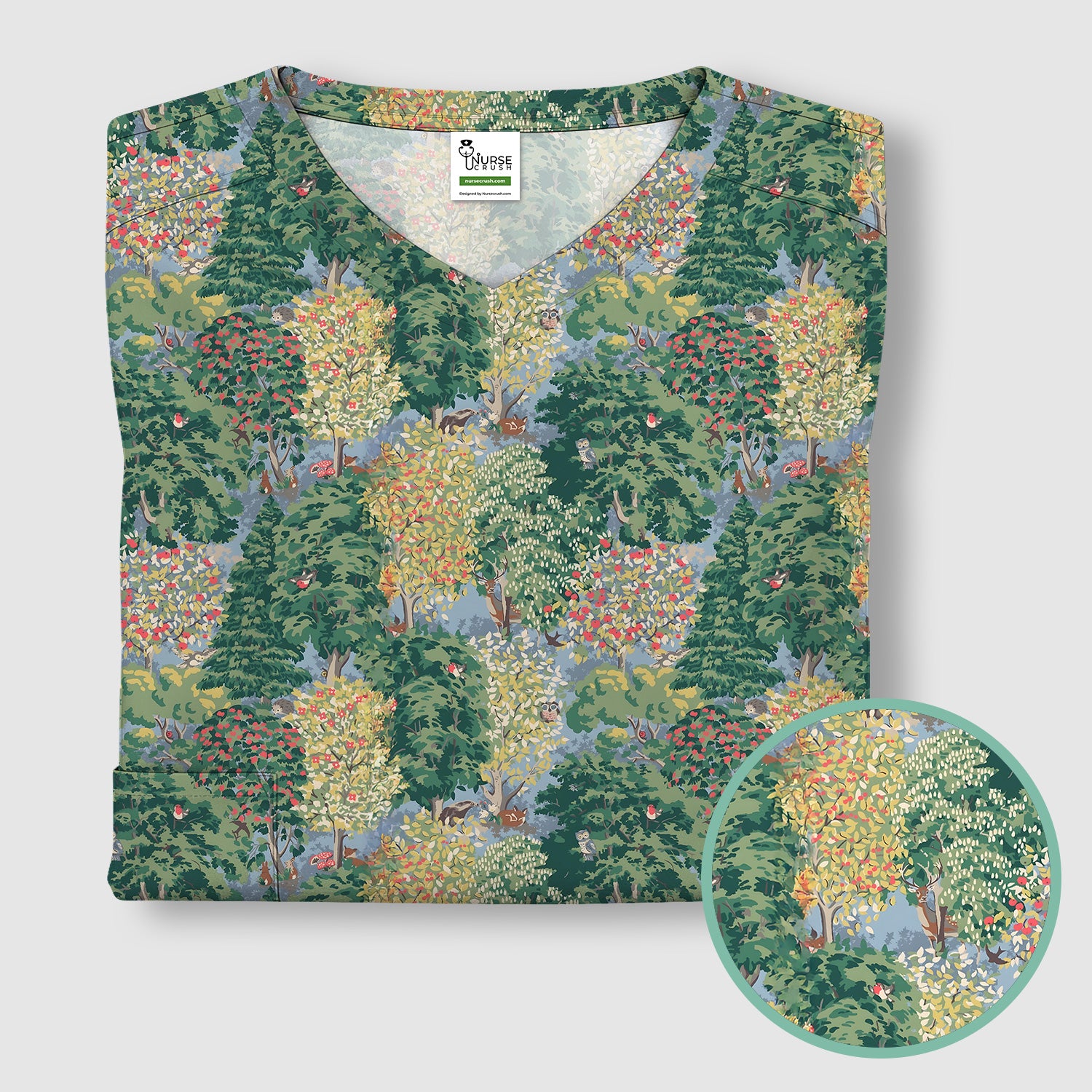 Forest Landscape Pattern Scrub Top, Comfortable Scrubs for Nurses