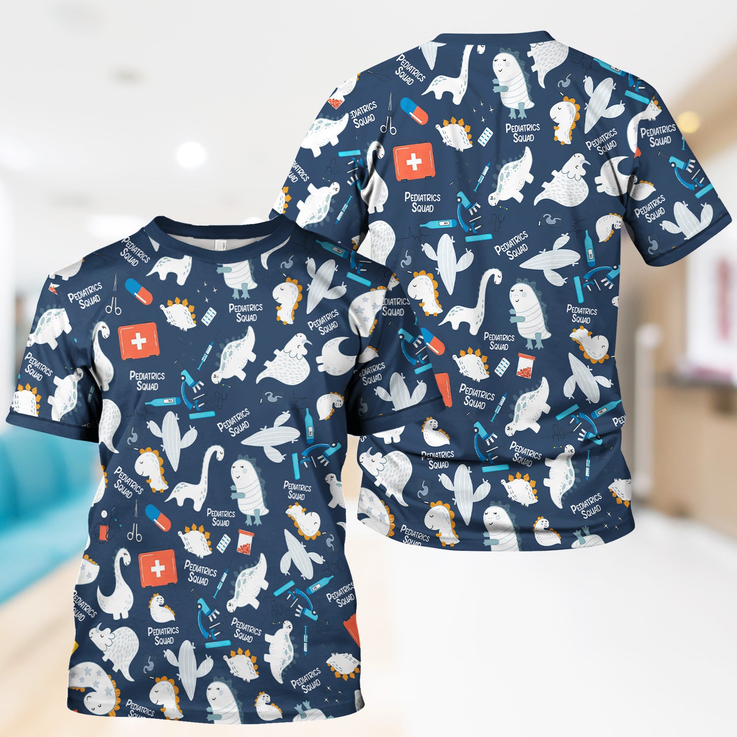Personalized Pediatric Nurse Shirt - Cute Dinosaur Medical Graphic Tee - Gift for RN, CNA, Healthcare Worker