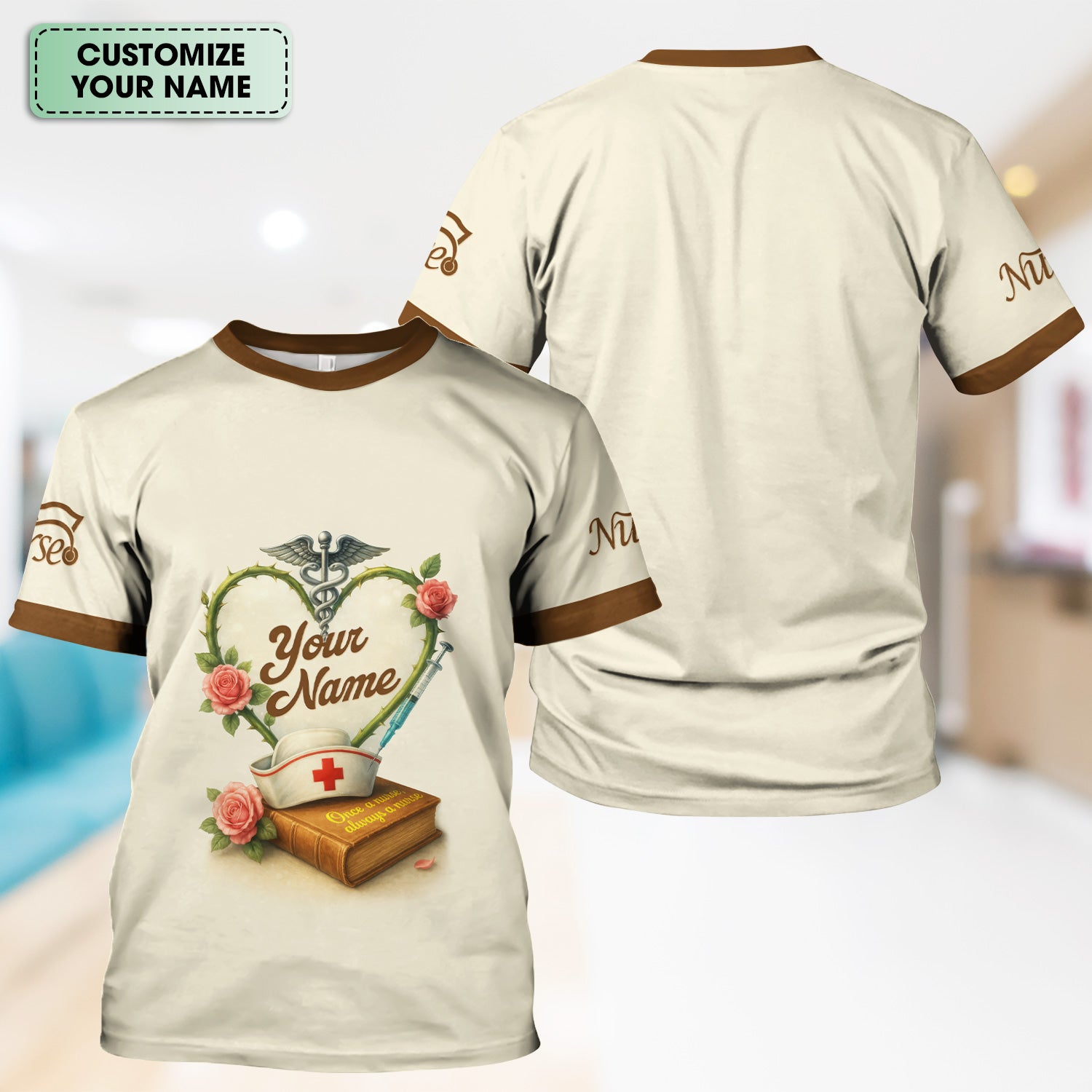 Personalized Nurse Scrubs - Heart & Stethoscope Design - Custom Gift for RN CNA LPN Healthcare Workers
