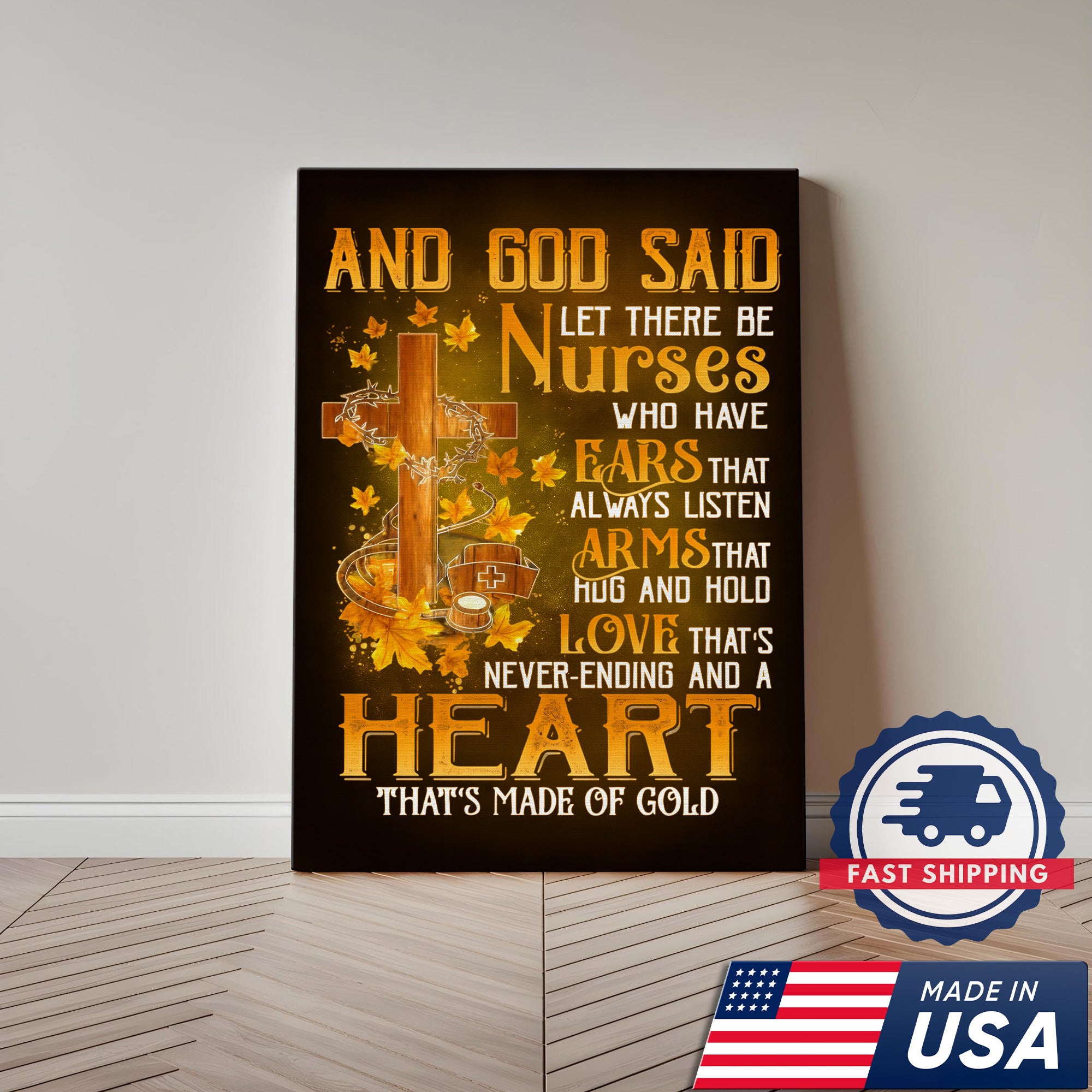 Christian Nurse Wall Art Canvas, And God Said Let There Be Nurses Quote, Gift for RN CNA LPN
