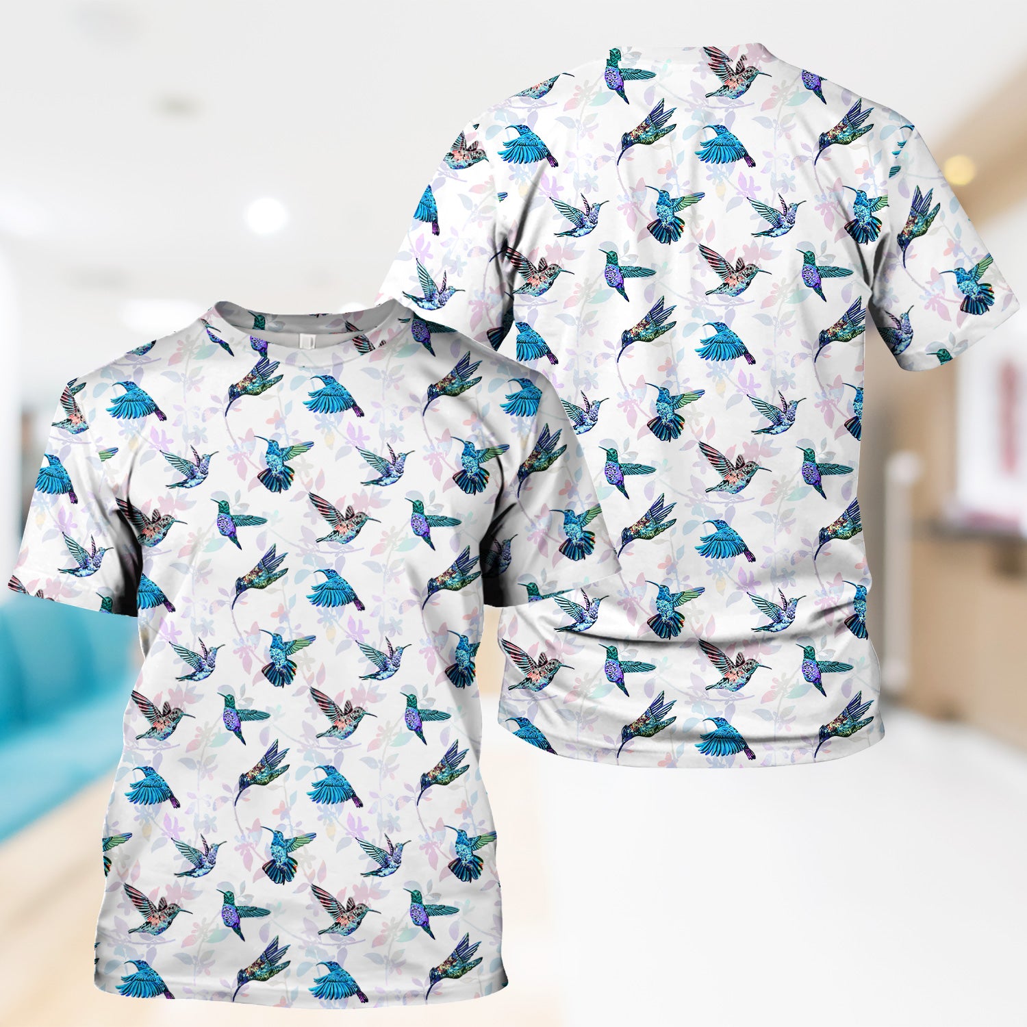 Cute Hummingbird Lover Shirt - All-Over Print Bird & Botanical Graphic Tee - Gift for RN LPN CNA