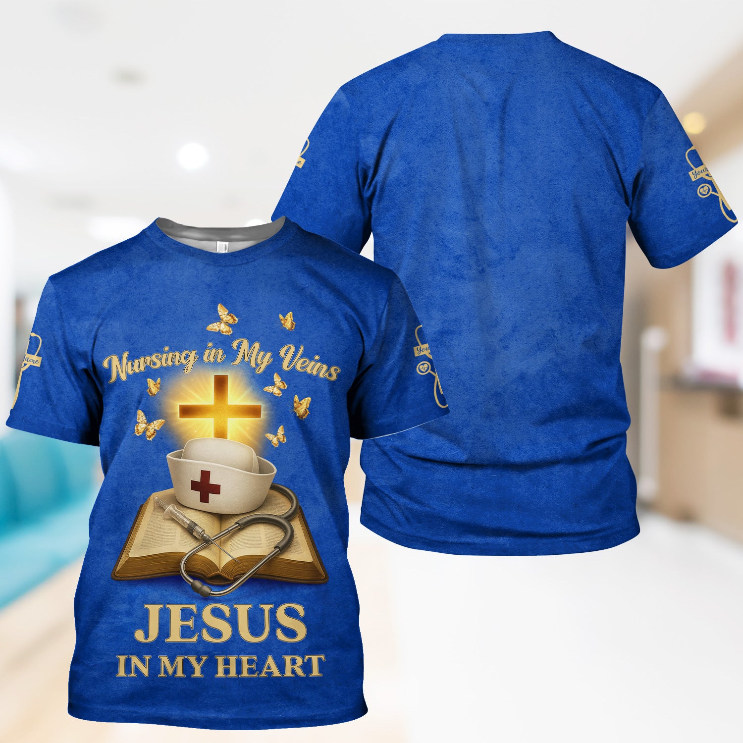 Personalized Christian Nurse Shirt - Jesus in My Heart  Quote - Available in Multiple Colors - Gift for Women RN LPN