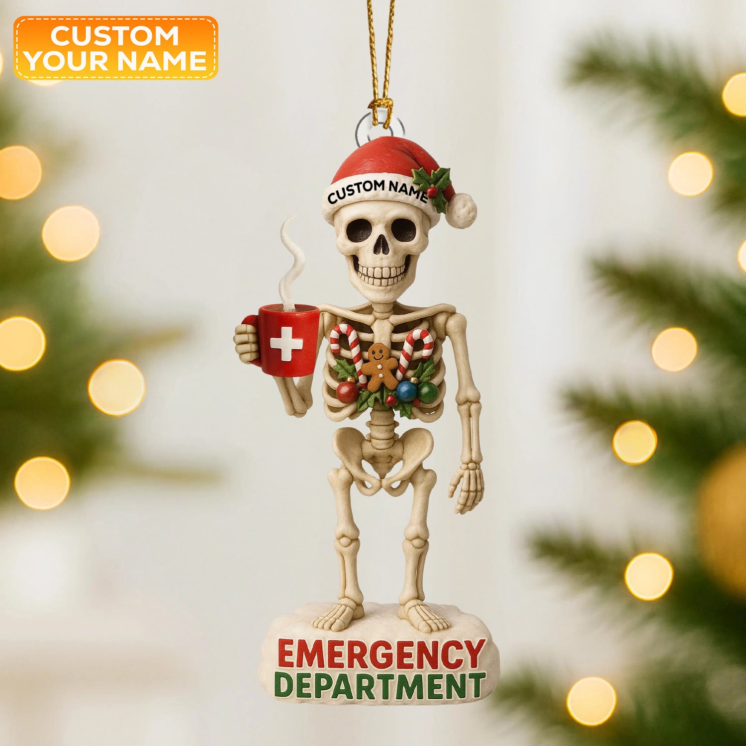 Personalized Skeleton Nurse Christmas Ornament, Custom Name Emergency Department Ornament, Funny Medical Xmas Tree Decor, Gift for ER Nurses & Healthcare Workers