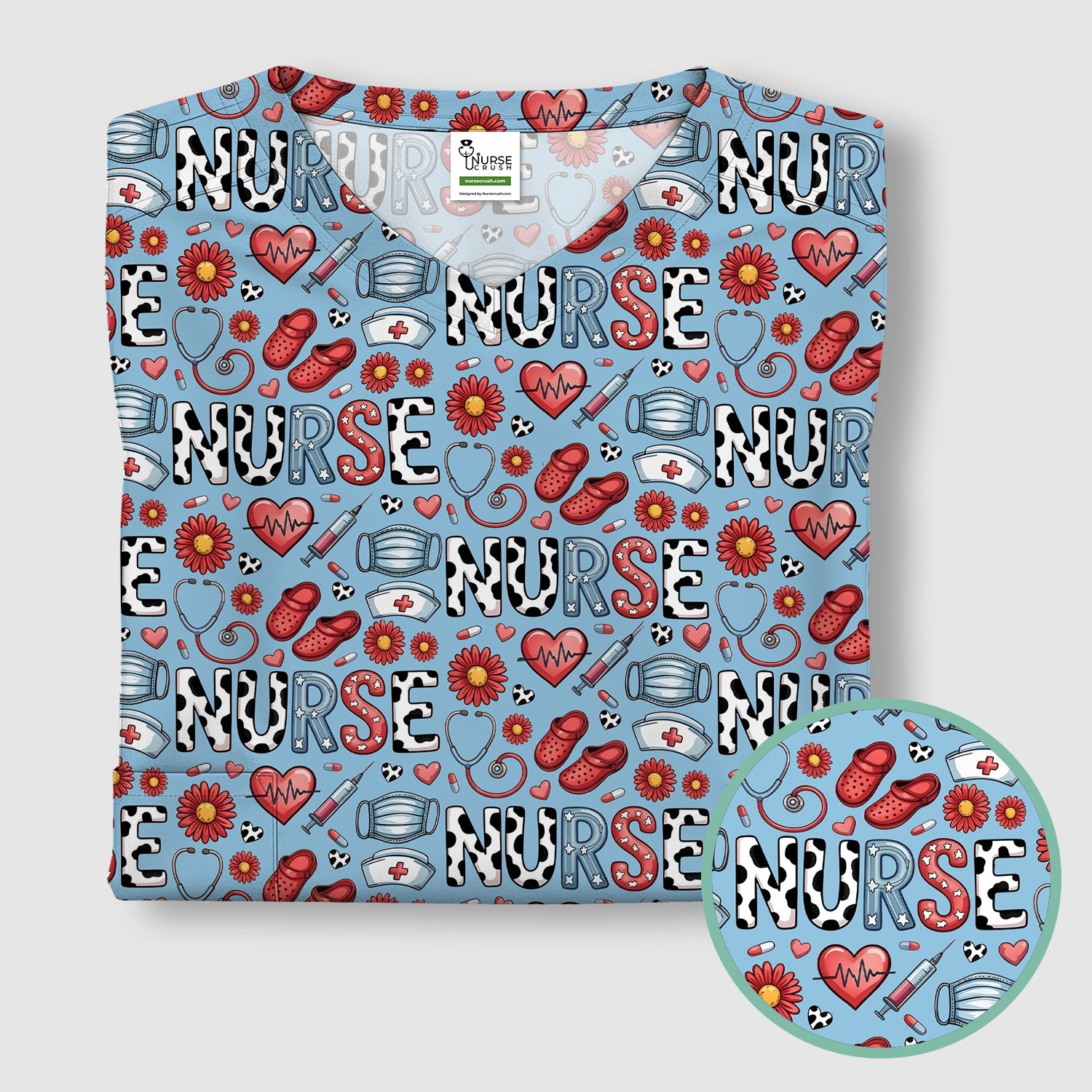 Cute Nurse Medical Icon Pattern Scrub Top, Comfortable Scrubs for Nurses