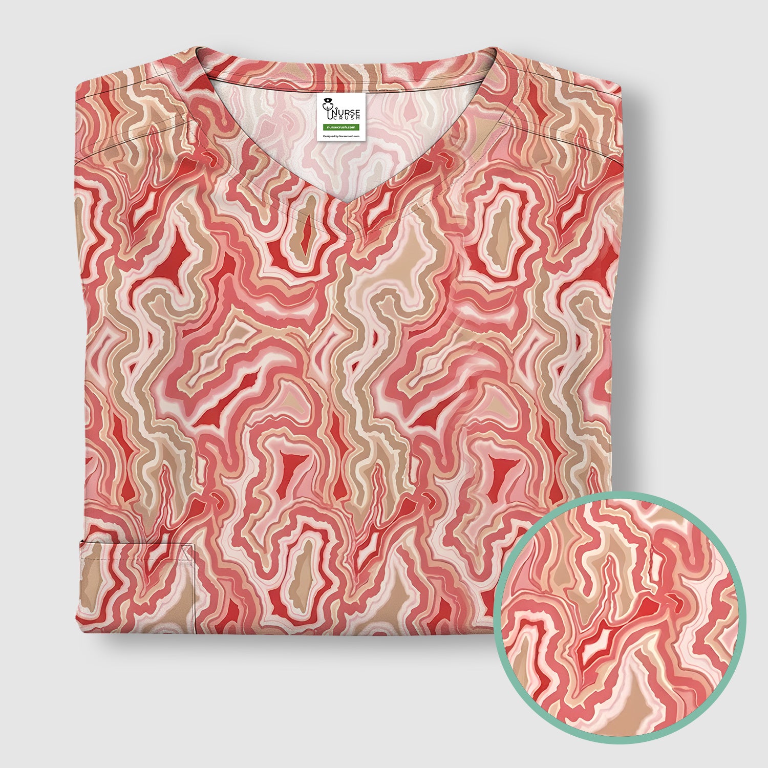Pink Marble Swirl Abstract Pattern Scrub Top, Comfortable Scrubs for Nurses