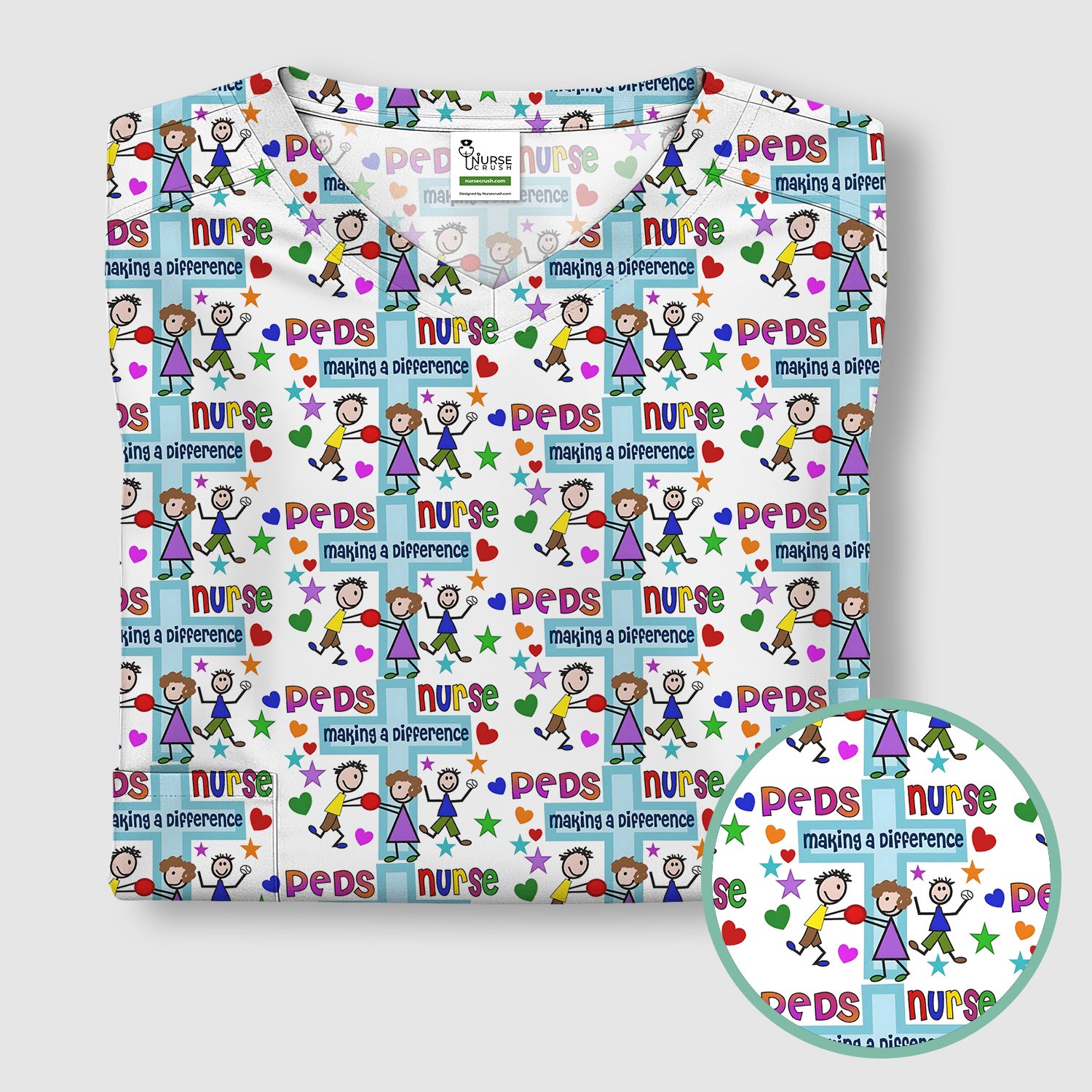 Peds Nurse Making A Difference Pattern Scrub Top, Comfortable Scrubs for Nurses