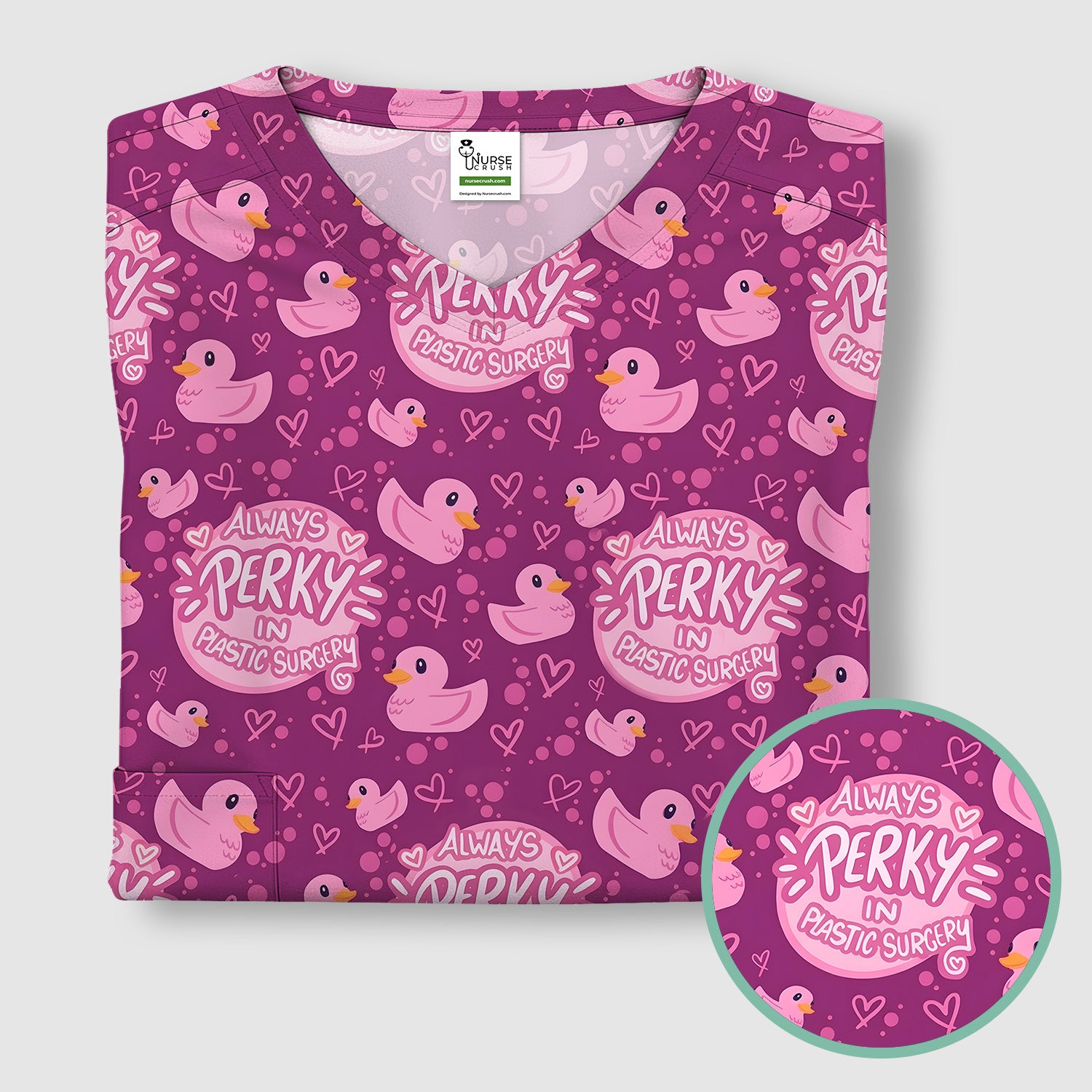 Always Perky Plastic Surgery Duck Pattern Scrub Top, Comfortable Scrubs for Nurses