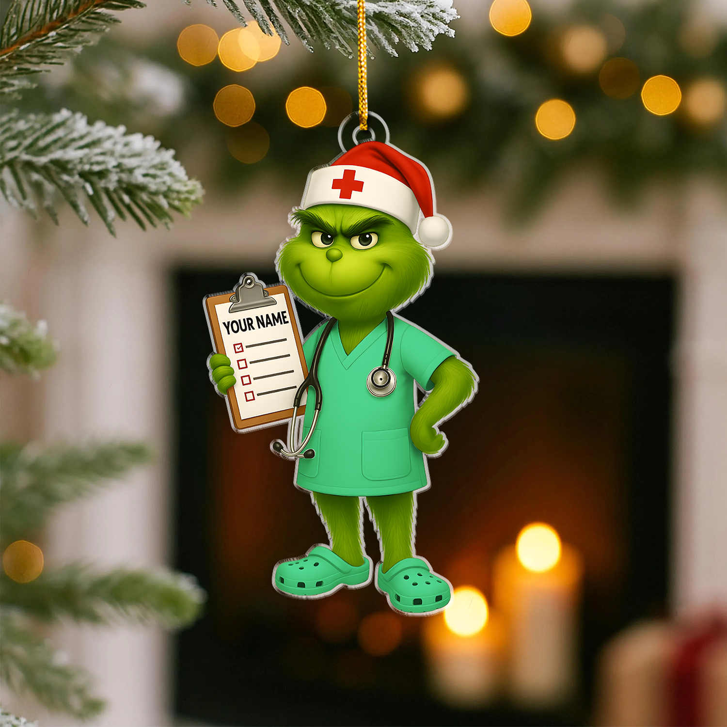 Nurse Ornament Christmas Tree, Custom Name Grinch Nurse Gift, Personalized Medical CNA RN LPN Decor