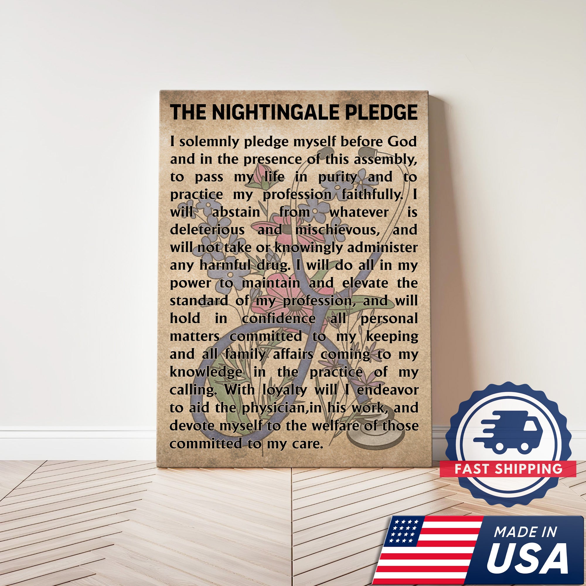 Nightingale Pledge Canvas, Nurse Graduation Gift Wall Decor for RN LPN, Healthcare Worker Office Home Decor Gift