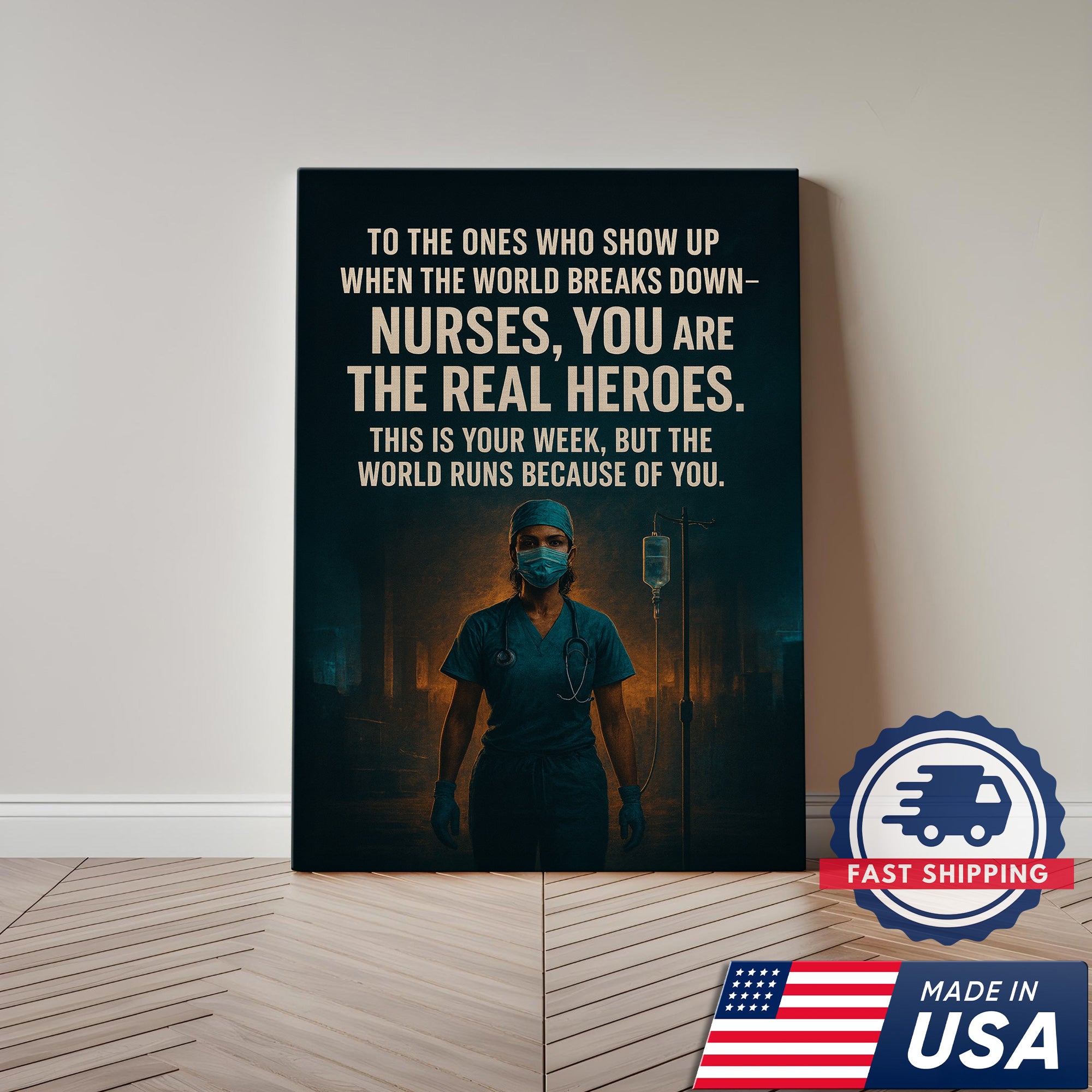 Nurses Are The Real Heroes Wall Art, Inspirational Canvas for Healthcare Worker, RN LPN CNA Gift