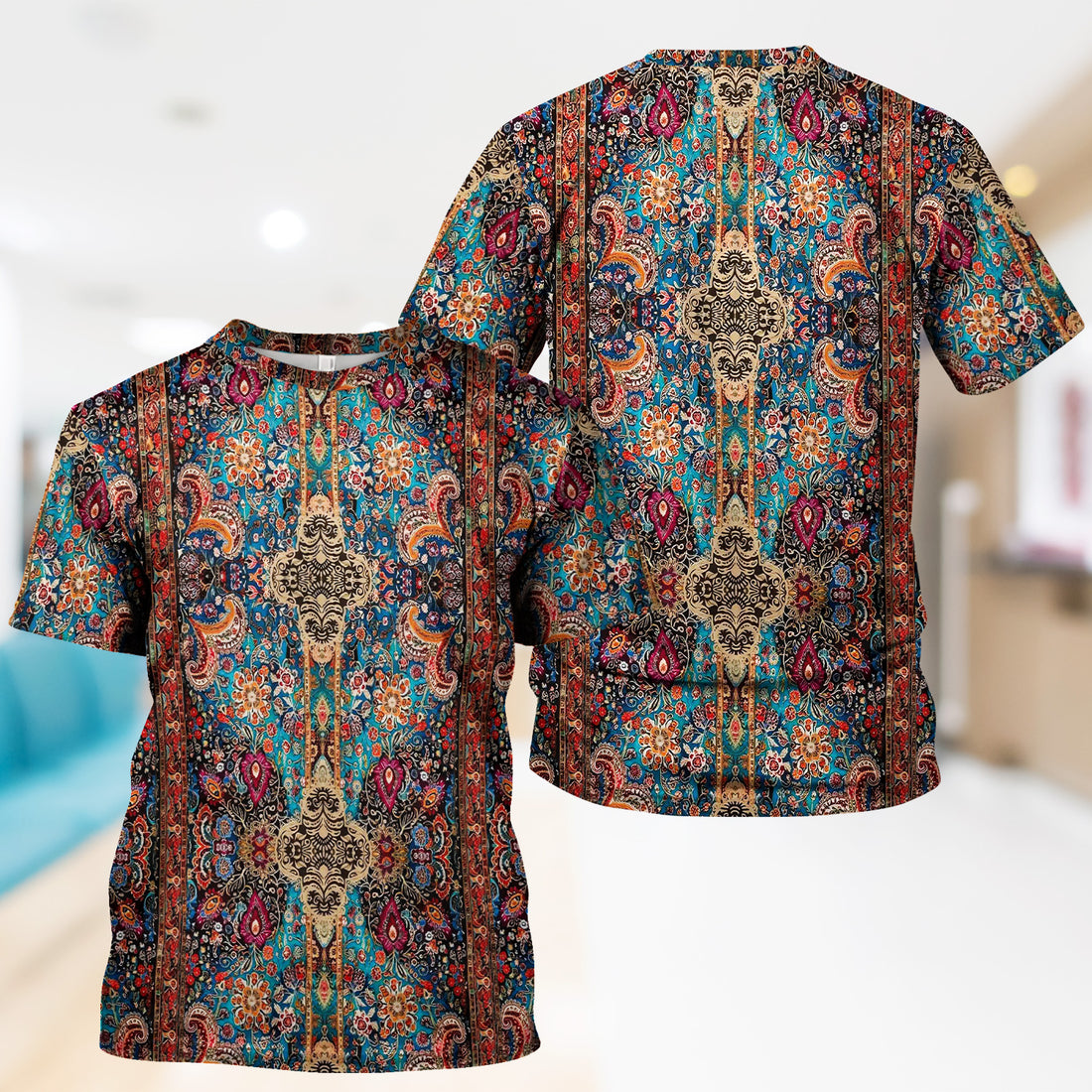 Boho Hippie T-Shirt - All-Over Print Psychedelic Paisley Graphic - Gift for Women RN LPN & Healthcare Workers