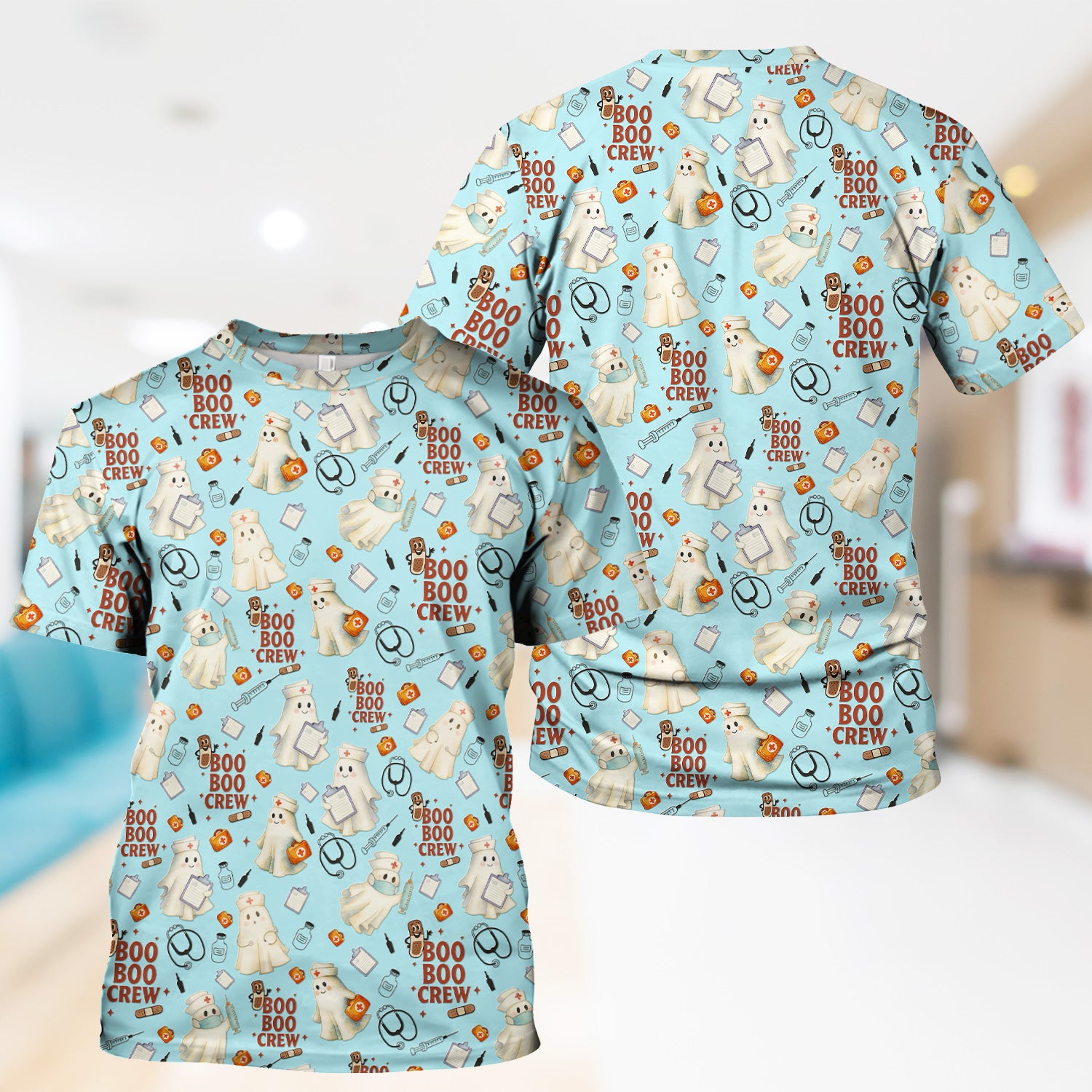 Halloween Nurse Scrub Top for Women - Cute Boo Boo Crew Medical Shirt - Gift for RN LPN CNA Healthcare Staff
