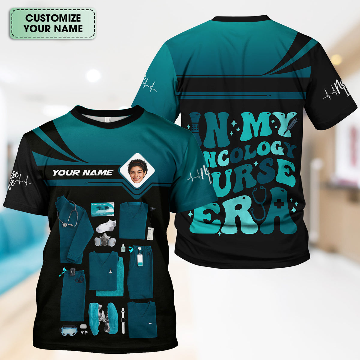 Personalized Oncology Nurse Scrub Shirt - Custom Photo & Name - In My Nurse Era Design - Gift for RN, LPN, Healthcare Worker