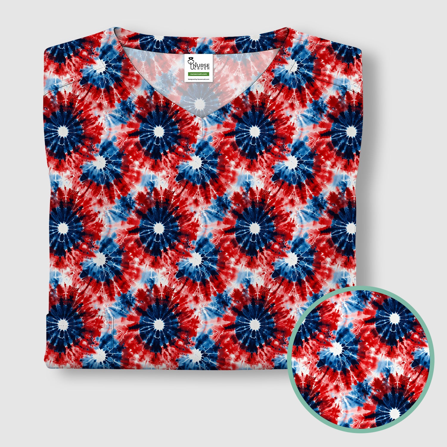 Festive Nurse Tie Dye Firework Burst Pattern Scrub Top, Breathable Fabrics Nursing Uniform