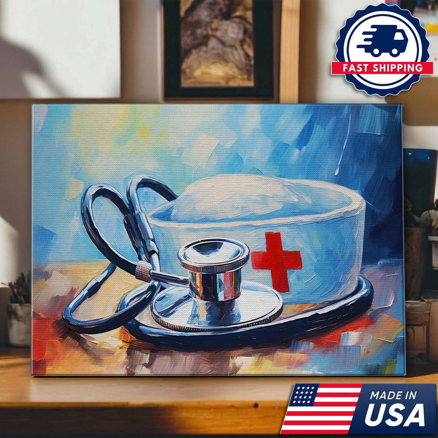 Nurse Hat and Stethoscope Canva, Medical Appreciation Gift for RN LPN CNA, Home Office Wall Decor
