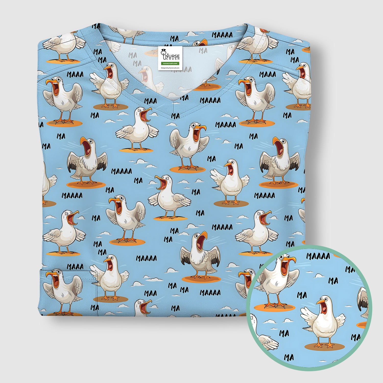 Funny Screaming Seagull Sky Pattern Scrub Top, Comfortable Scrubs for Nurses
