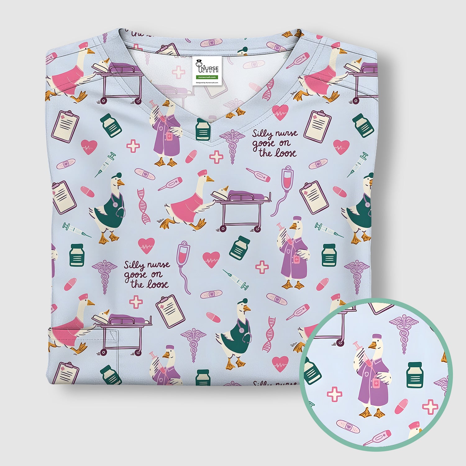 Goose Medical Humor Tools Pattern Scrub Top, Comfortable Scrubs for Nurses