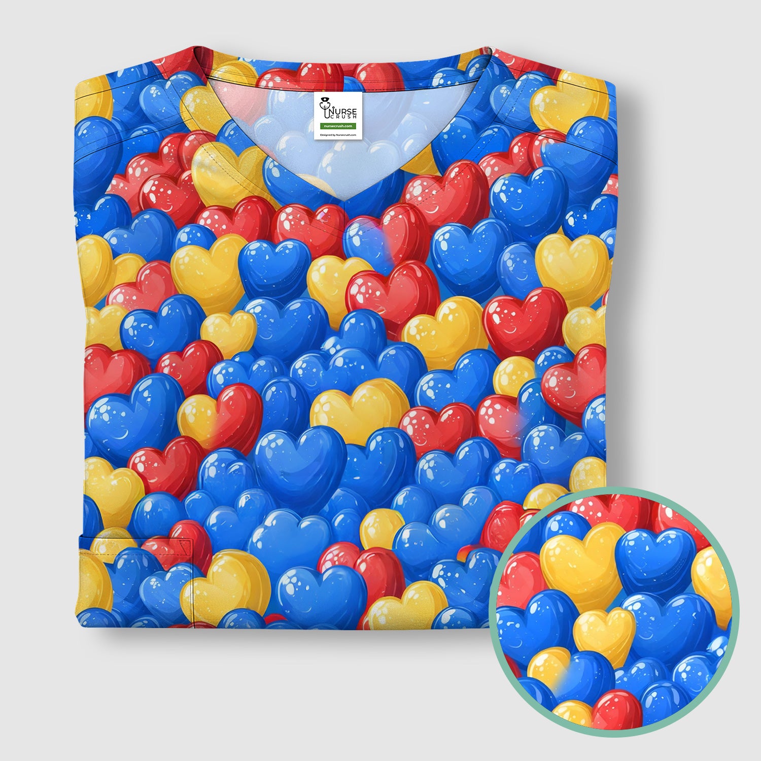 Colorful Autism Heart Pattern Scrub Top, Comfortable Scrubs for Nurses