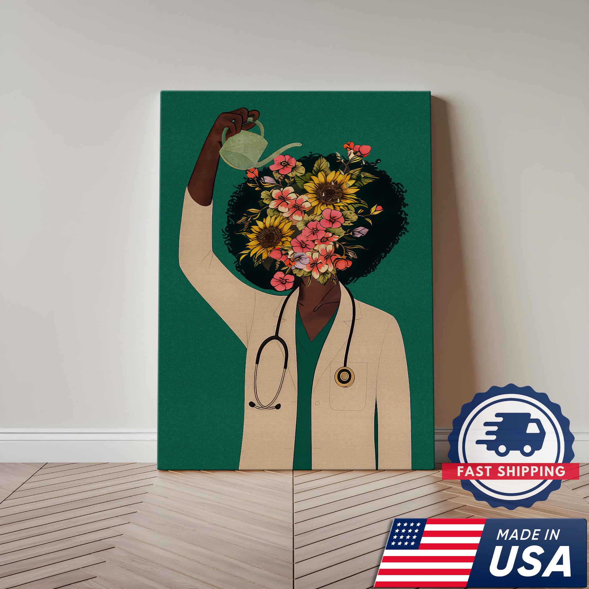 Nurse Floral Canvas Wall Art, Inspirational Medical Office Decor, RN LPN CNA Healthcare Workers Gift