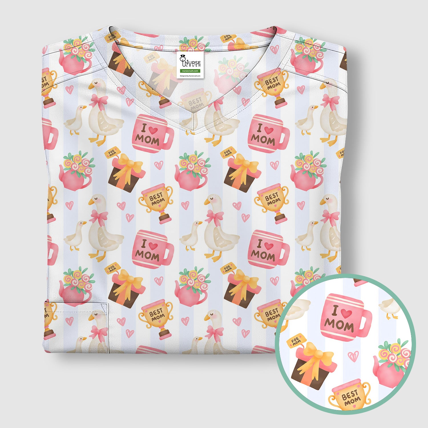 Sweet Nurse Mom Goose Gift Trophy Pattern Scrub Top, Comfortable Scrubs for Nurses