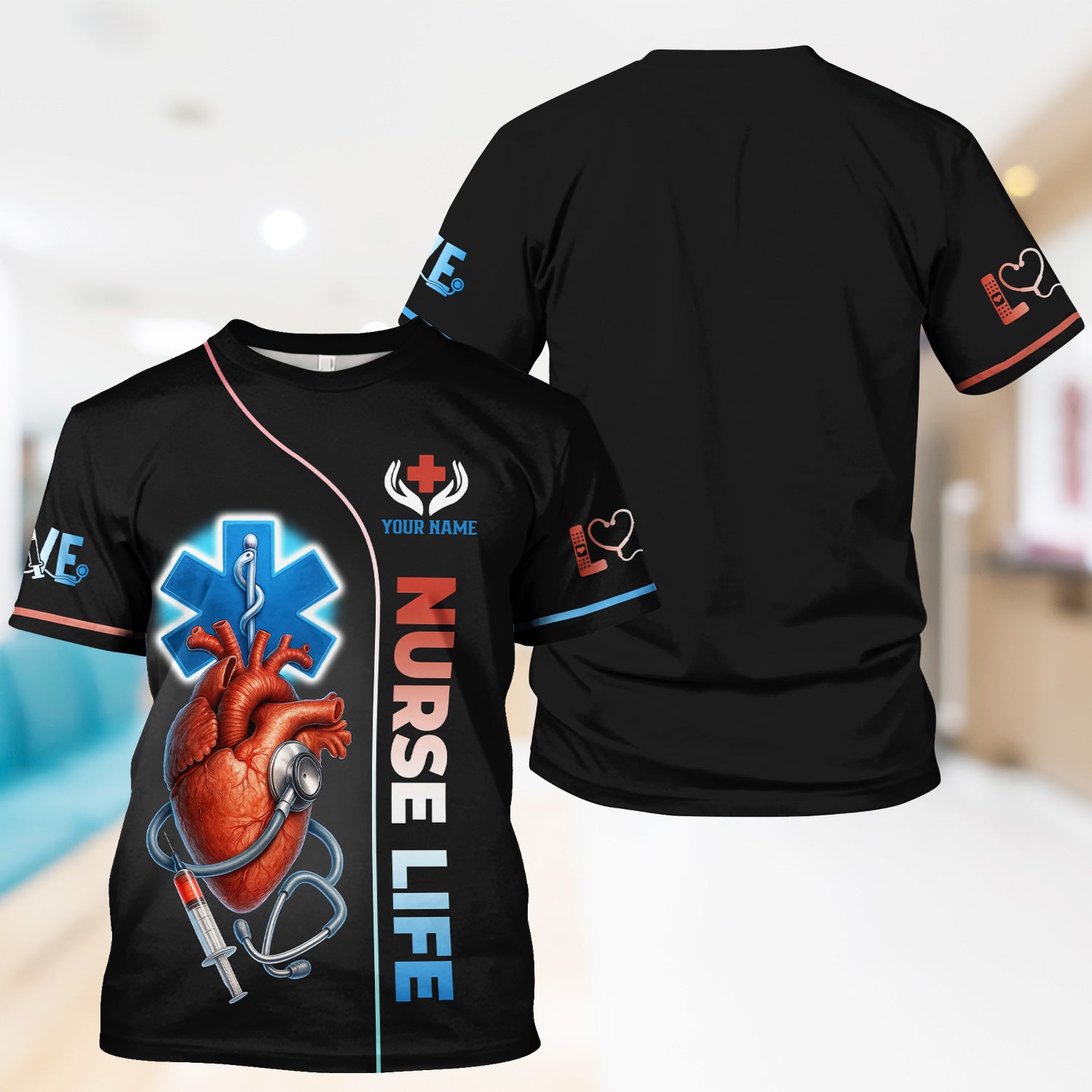 Personalized Nurse Life T-Shirt - Custom Anatomical Heart & Stethoscope Design - Gift for Registered Nurses & EMT Staff