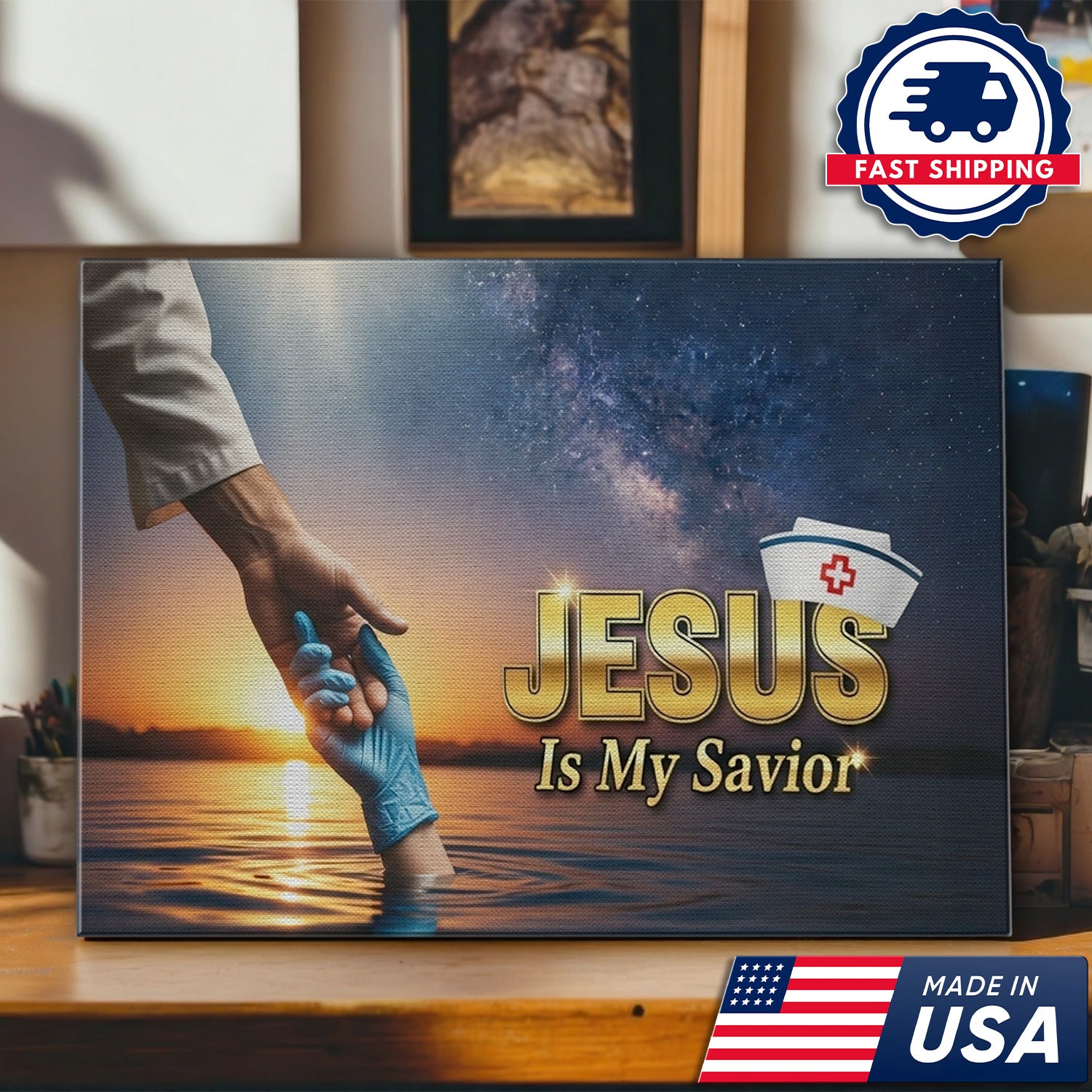 Jesus Is My Savior Nurse Canvas, Faith Religious Gift for RN LPN CNA, Home Office Wall Decor
