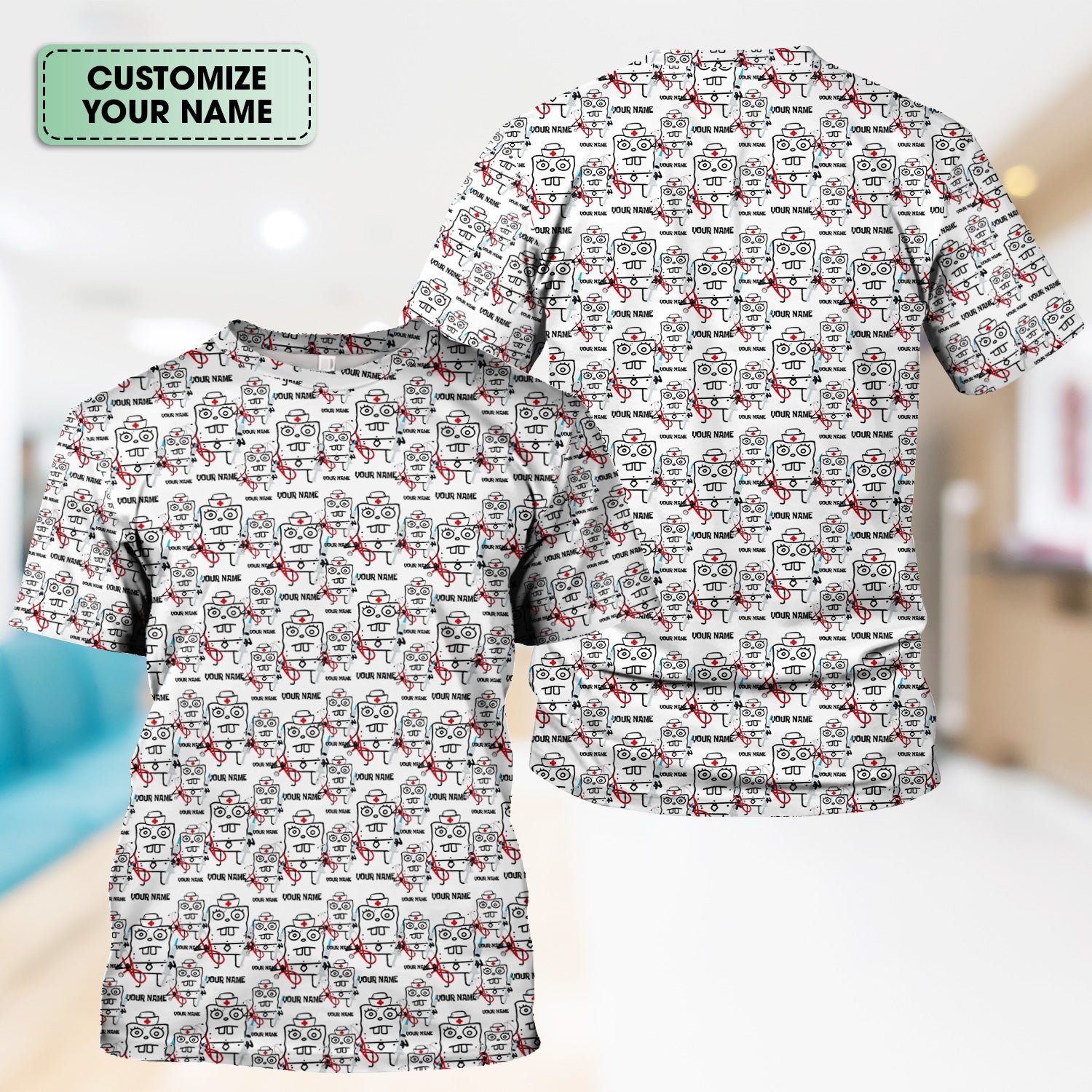 Personalized Doodle Bob Nurse Shirt - Funny Cartoon Medical Graphic Tee - Custom RN MD CNA Healthcare Gift