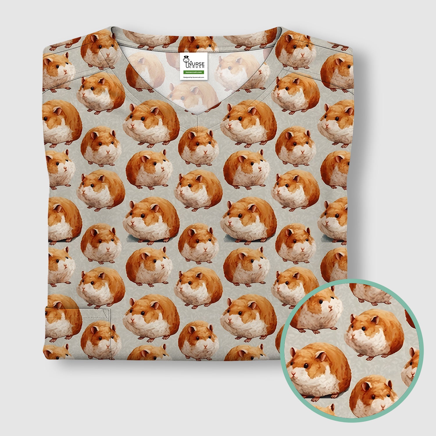 Cute Hamster Pattern Nurse Scrub Top, Comfortable Scrubs for Nurses