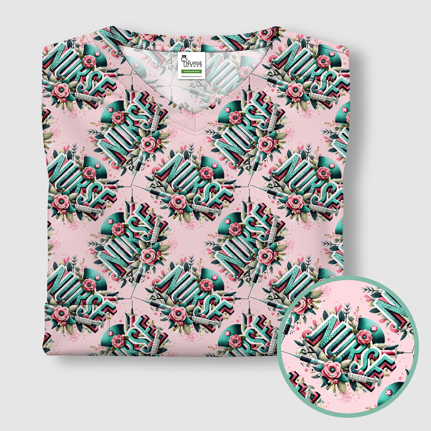 Cute Nurse Typography Floral Medical Pattern Scrub Top, Comfortable Scrubs for Nurses
