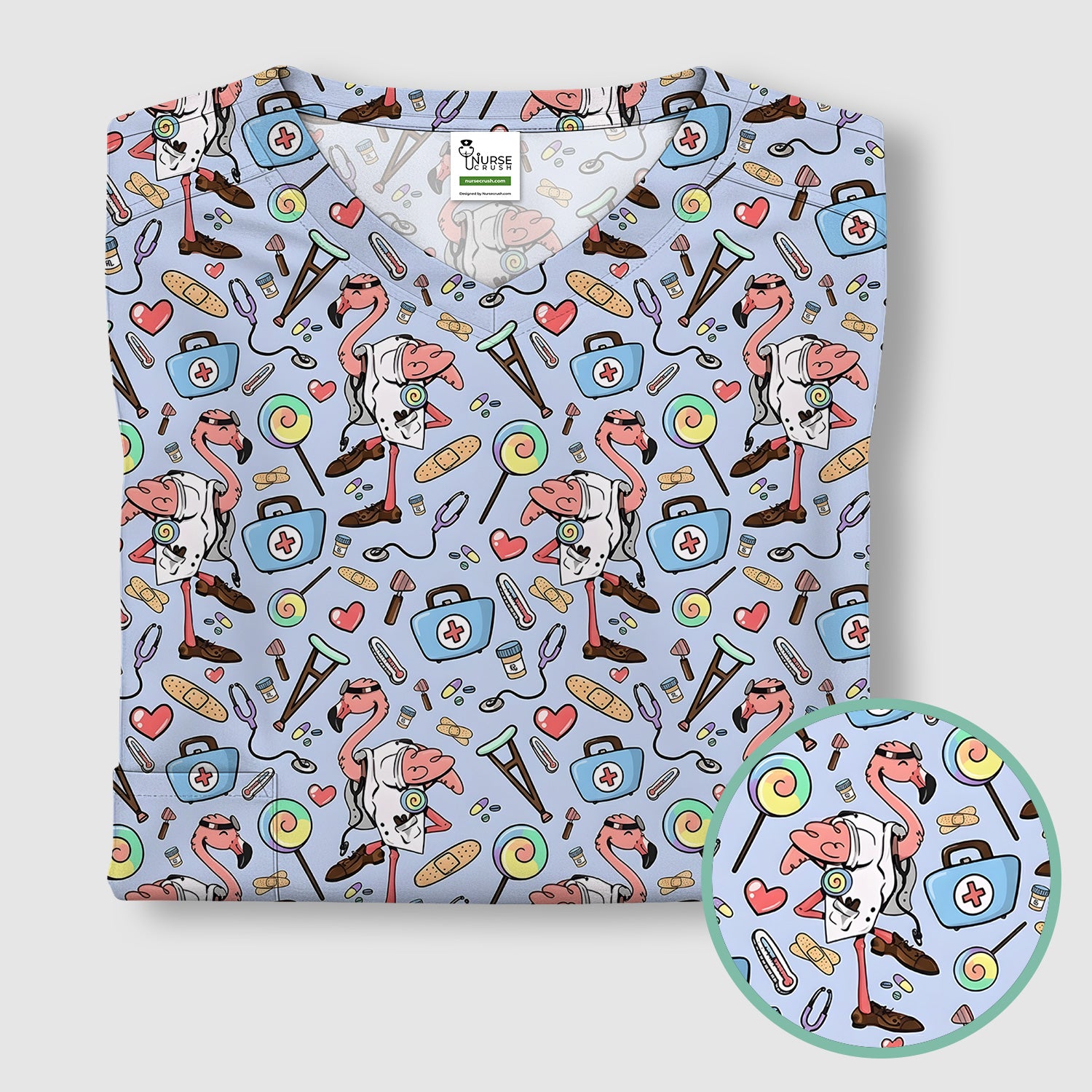 Flamingo Nurse Medical Care Pattern Scrub Top, Comfortable Scrubs for Nurses