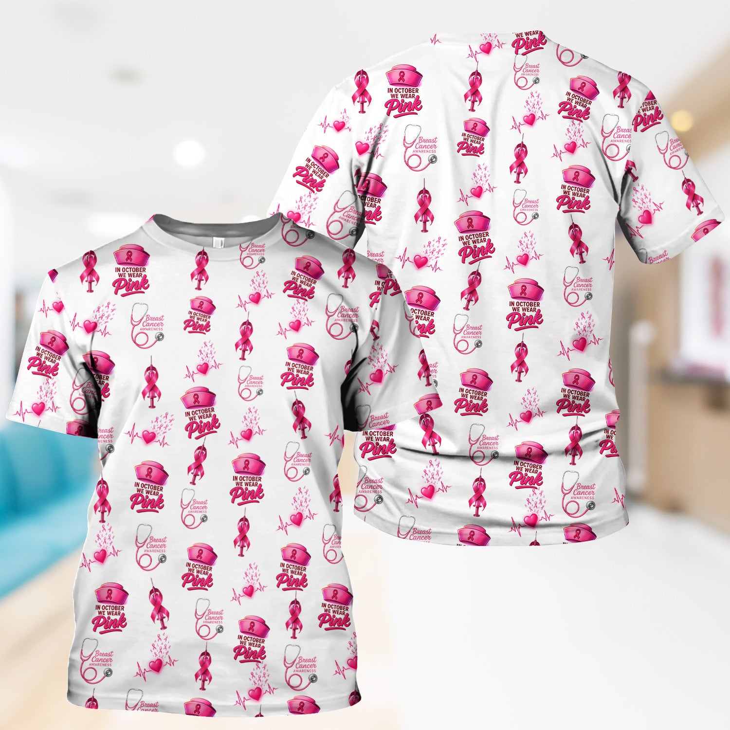 Breast Cancer Awareness Nurse Shirt - Supportive Nurse October Graphic Tee - Gift for RN LPN Healthcare Workers