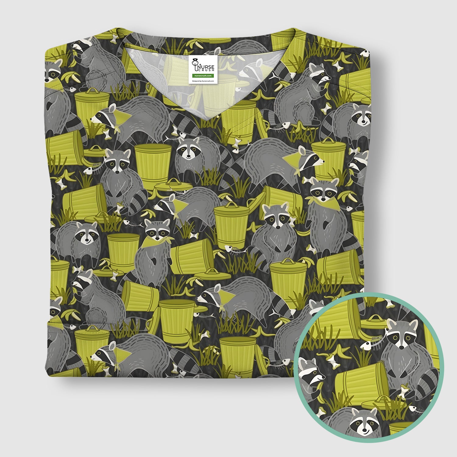 Cute Raccoon Trash Panda Pattern Scrub Top, Comfortable Scrubs for Nurses