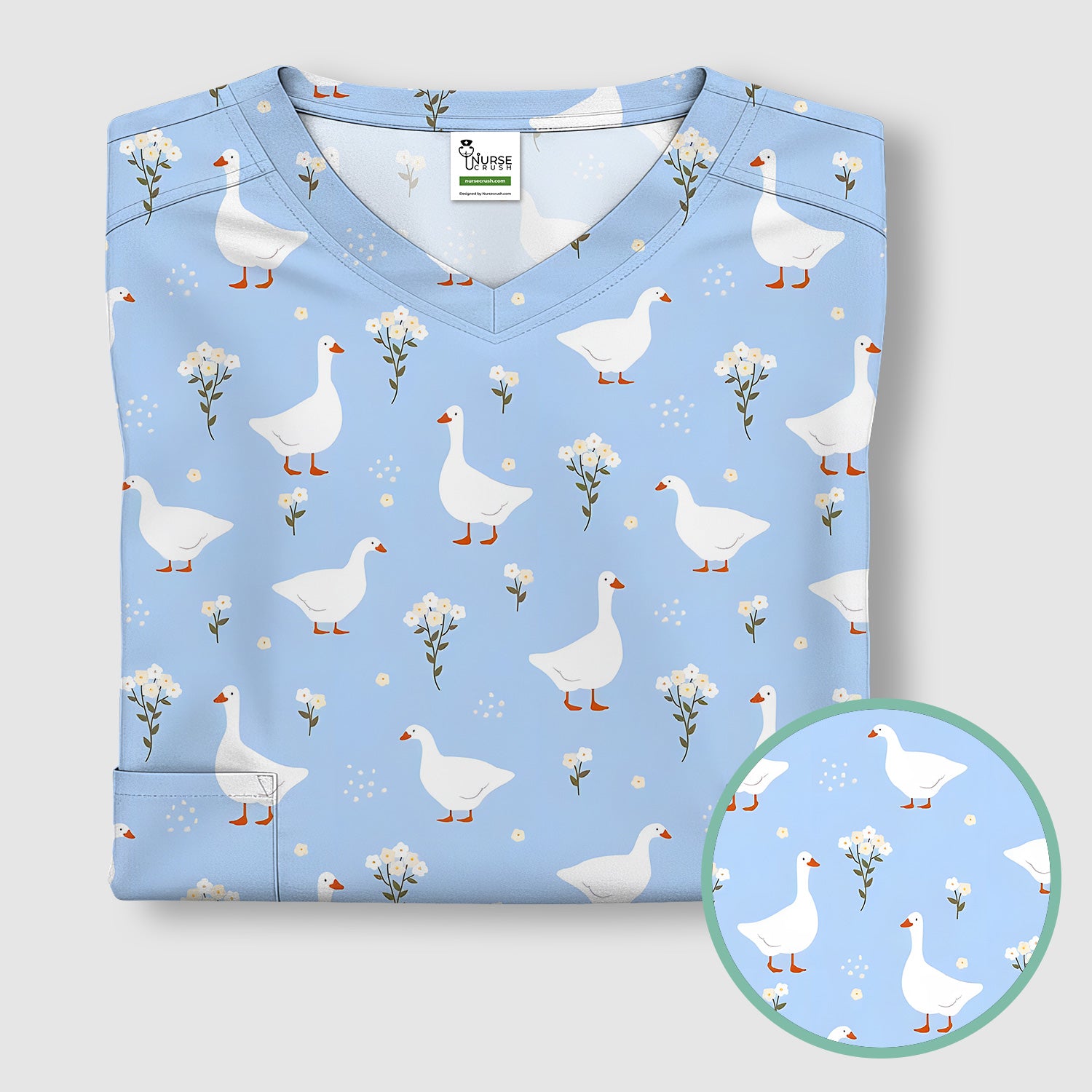 Blue Goose Floral Pattern Scrub Top, Comfortable Scrubs for Nurses