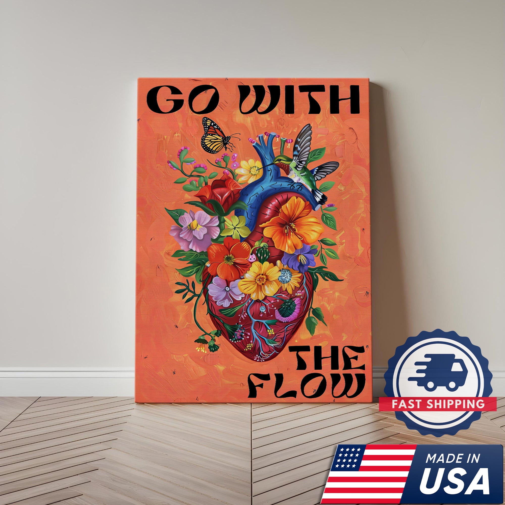 Go With The Flow Canvas, Heart and Flowers Wall Art, RN LPN CNA Healthcare Workers Gift