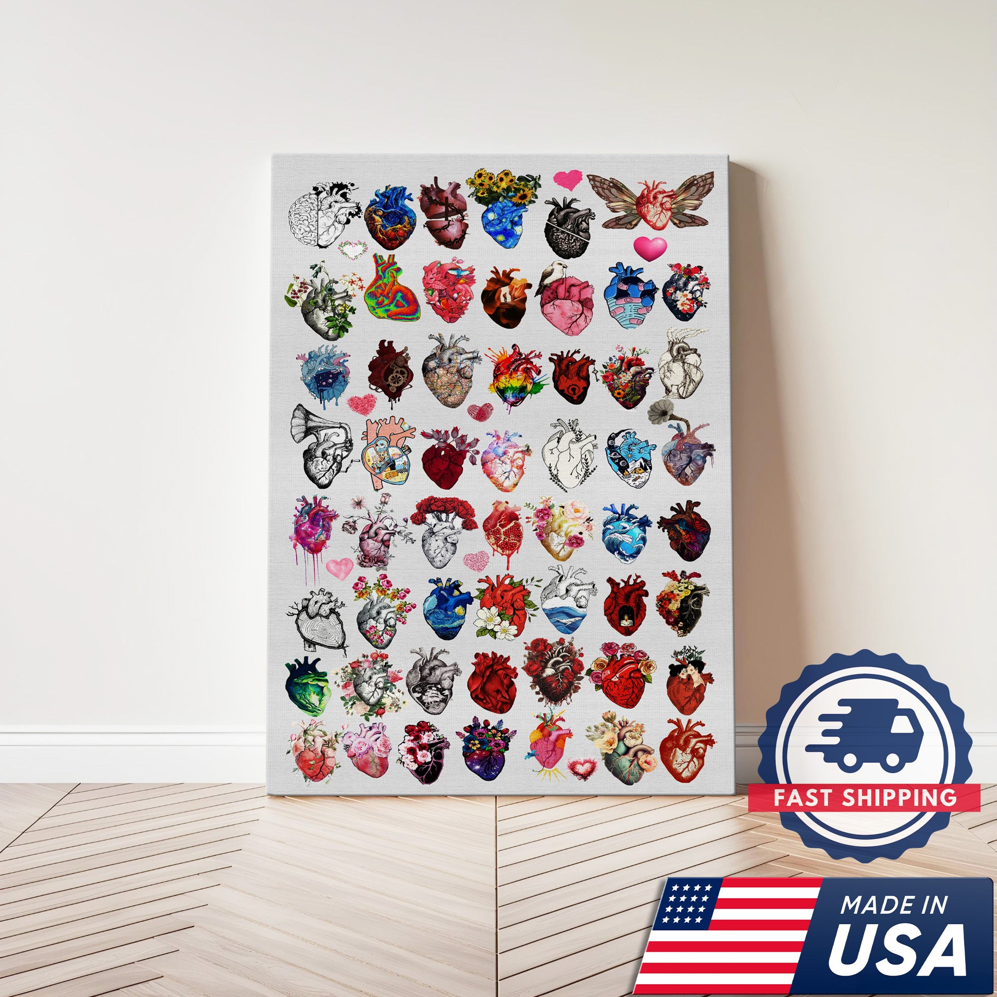 Anatomical Heart Art Canvas, Floral Heart Wall Decor, RN LPN CNA Healthcare Worker Gift