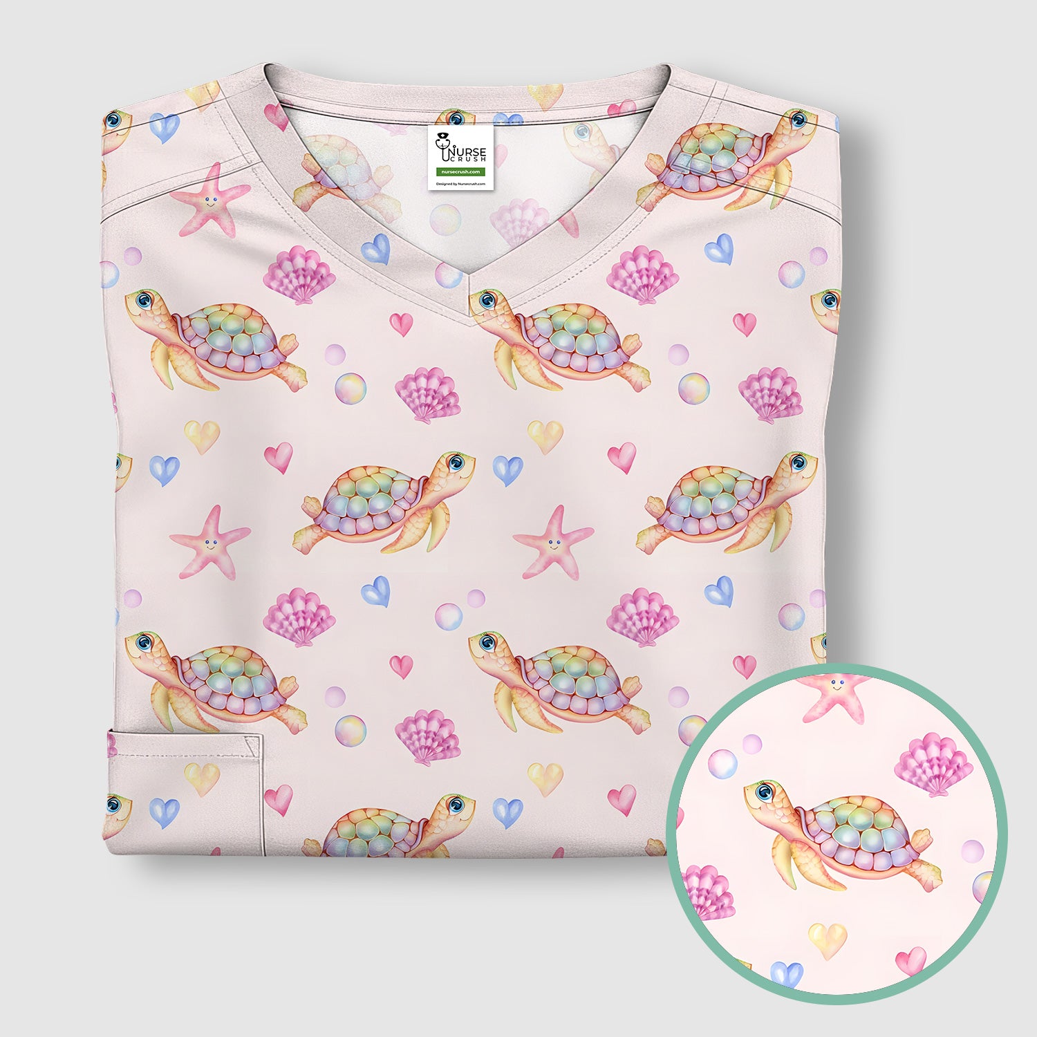 Sea Turtle Ocean Print Scrub Top, Comfortable Scrubs for Nurses