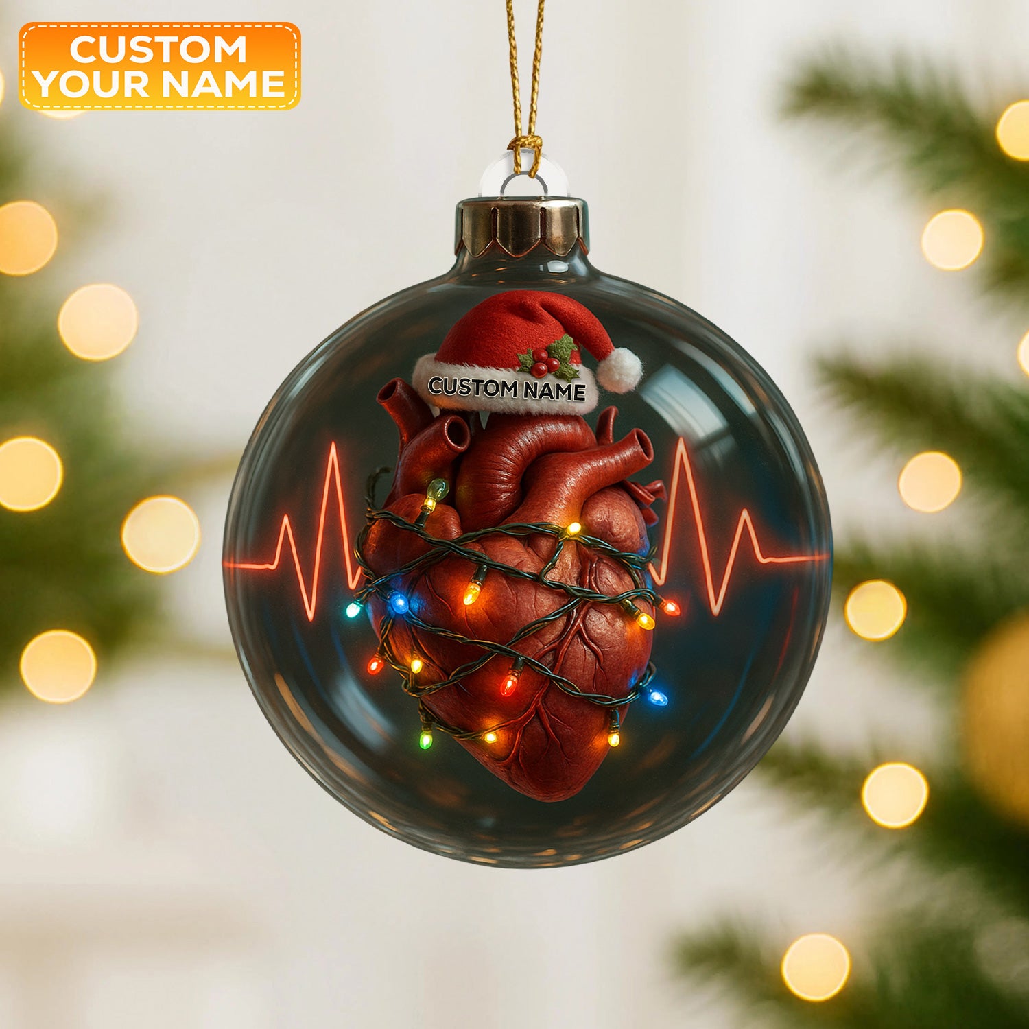 Personalized Anatomical Heart Christmas Ornament, Custom Name Medical Heart Ornament, Nurse Doctor Heartbeat Tree Decor, Medical Christmas Gift