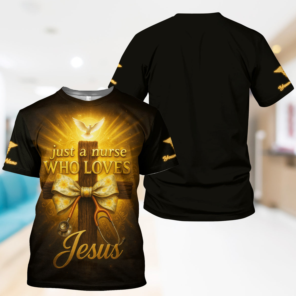 Faith Nurse Scrubs Shirt for Women - Just a Nurse Who Loves Jesus Design - Christian Medical Uniform Top for RN CNA LPN