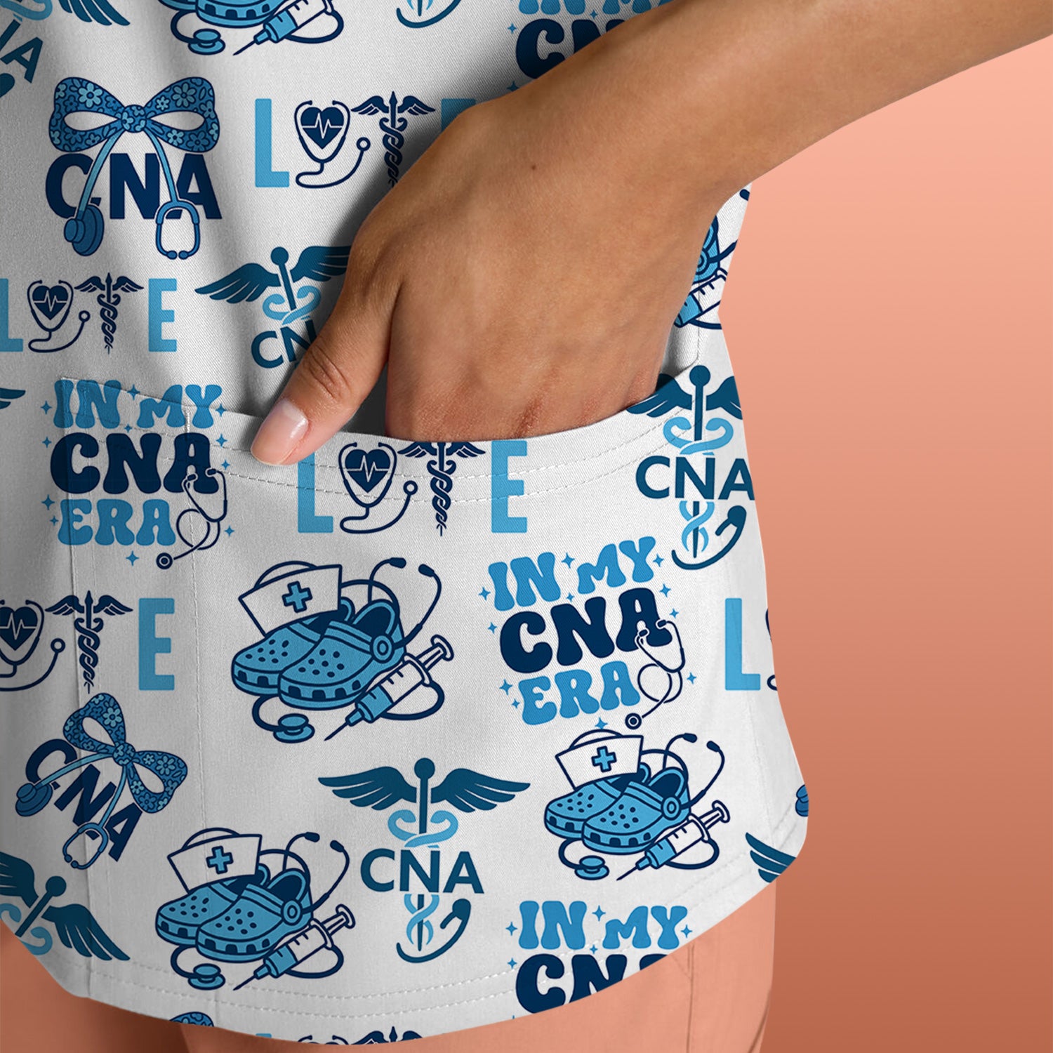 Personalized Cute CNA Era Scrub Top - In My CNA Era Quote - Gift for RN LPN Healthcare Workers