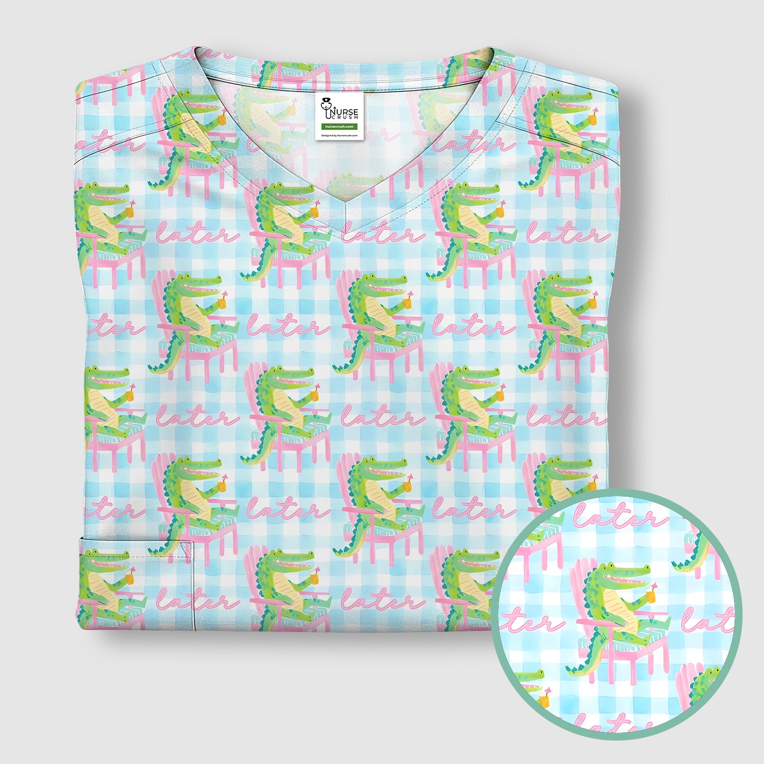 Funny Lazy Crocodile Later Pattern Scrub Top, Comfortable Scrubs for Nurses