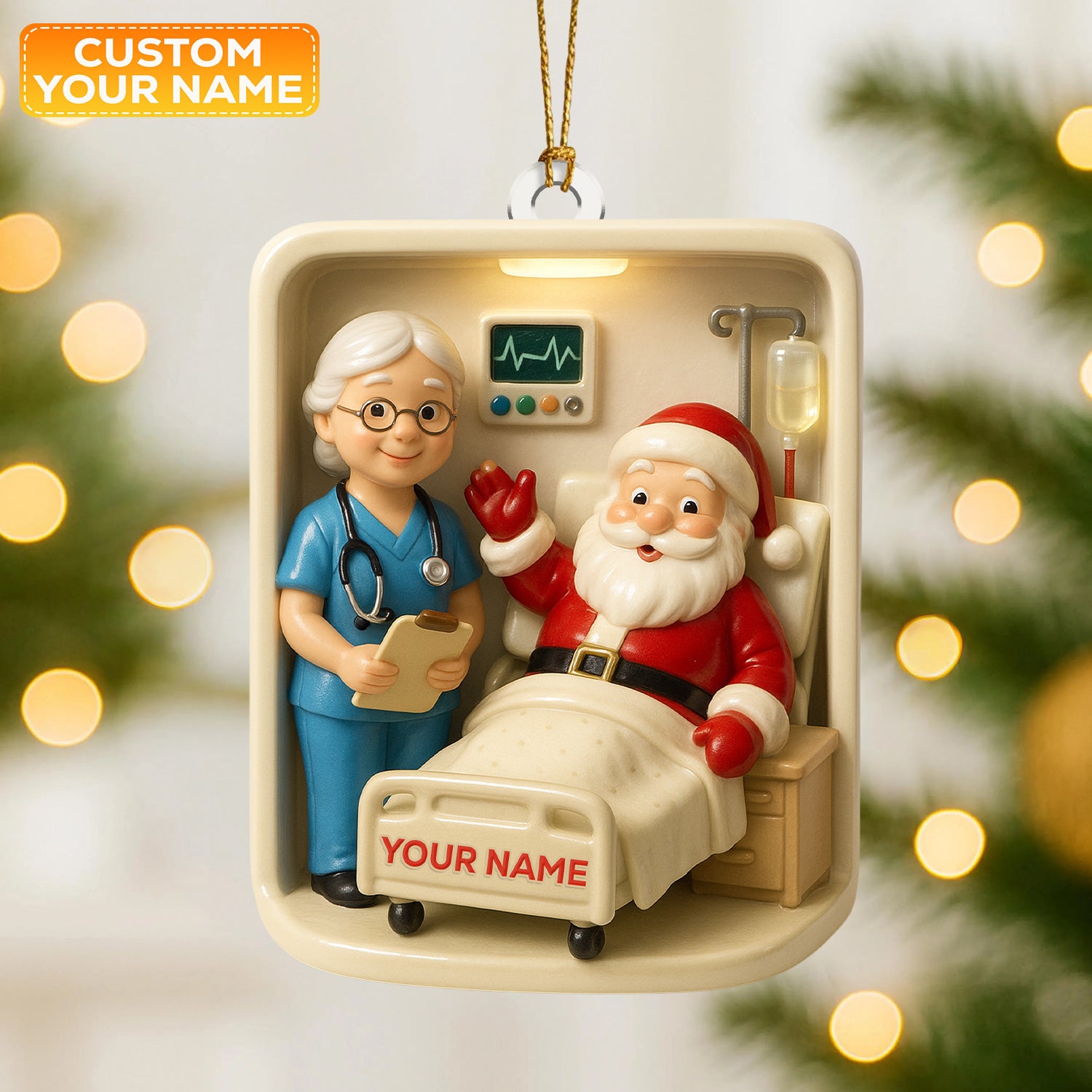 Personalized Nurse Christmas Ornament, Custom Name Nursing Santa Hospital Room Decor, Cute Holiday Gift for Nurses