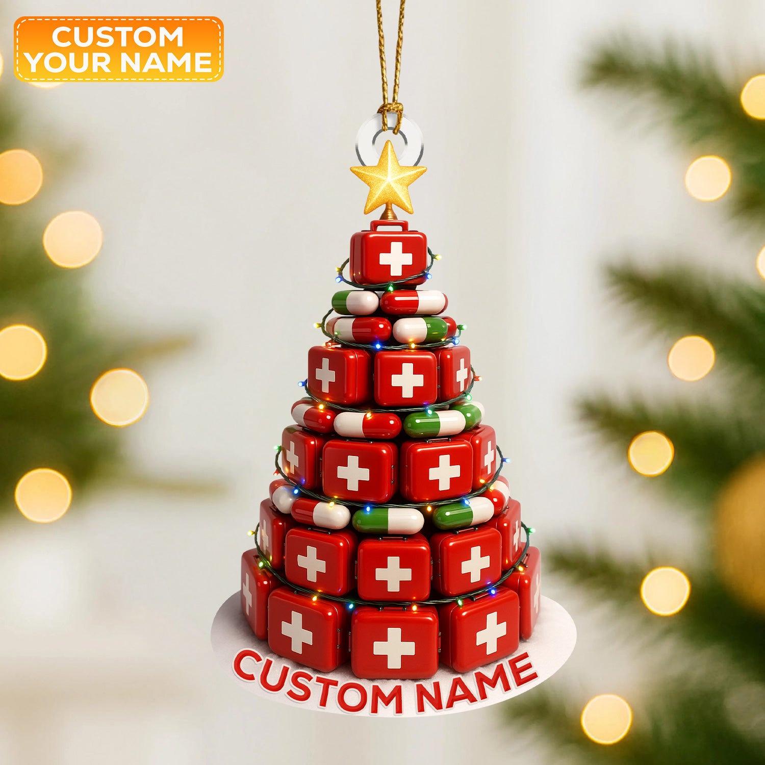 Medical Pill Box Christmas Tree Ornament, Custom Name Nursing Gift, Nurse Holiday Decor Keepsake