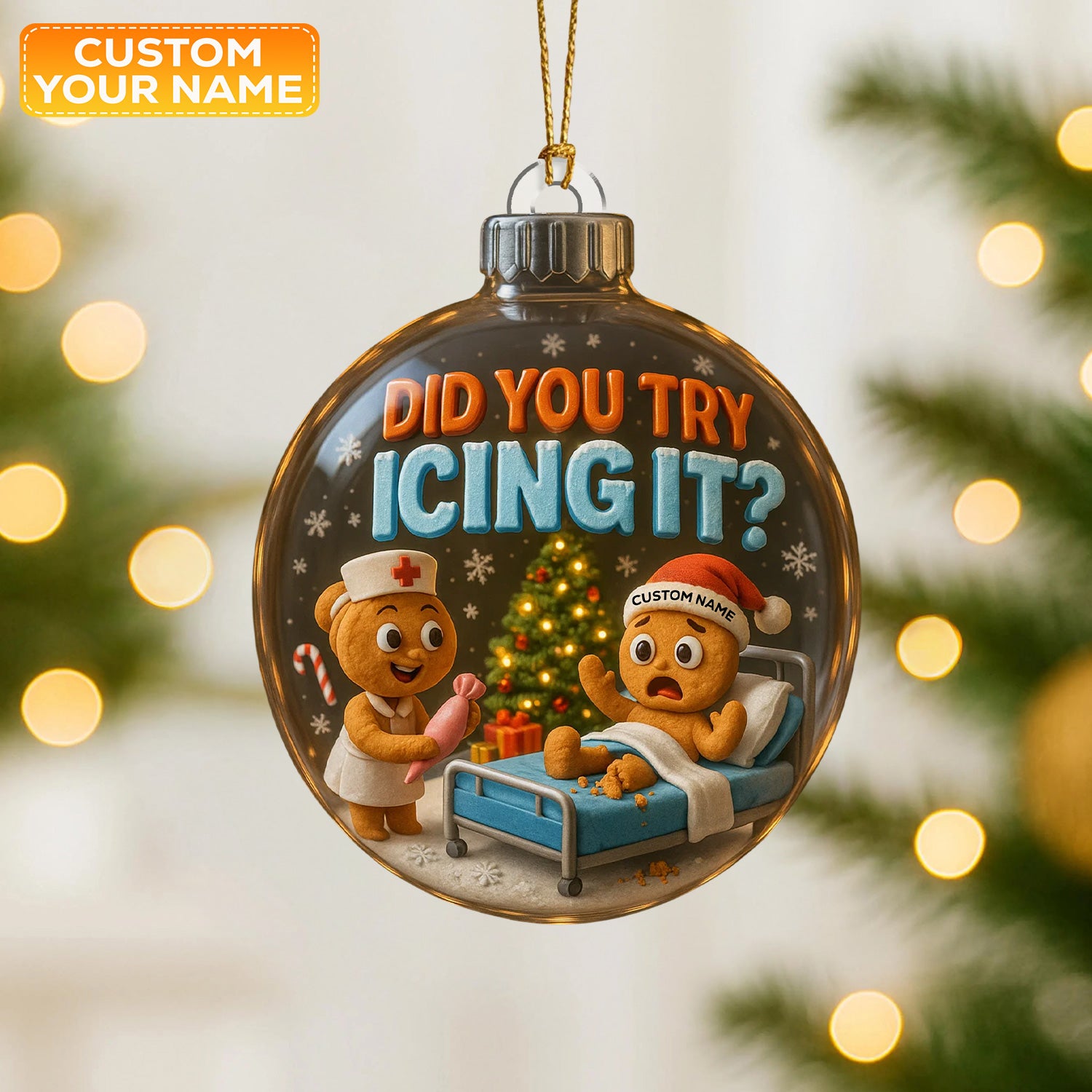 Personalized Funny Nurse Christmas Ornament, Custom Name Gingerbread Medical Ornament, Nurse Humor Xmas Tree Decor, Gift for Healthcare Workers