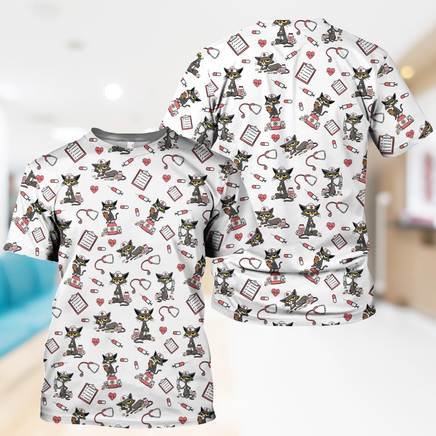 Personalized Funny Nurse Cat Scrub Top for Women - Cute Medical Uniform for RN CNA Vet Tech - Gift for Medical Staff, Healthcare Worker